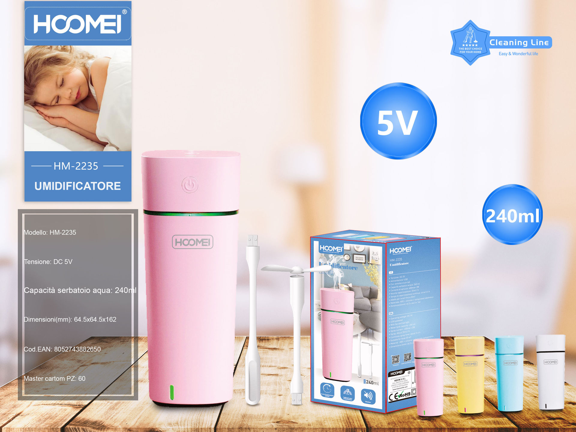 UMIDIFICATORE 5V 240ML HM-2235 (2650)Hoomei