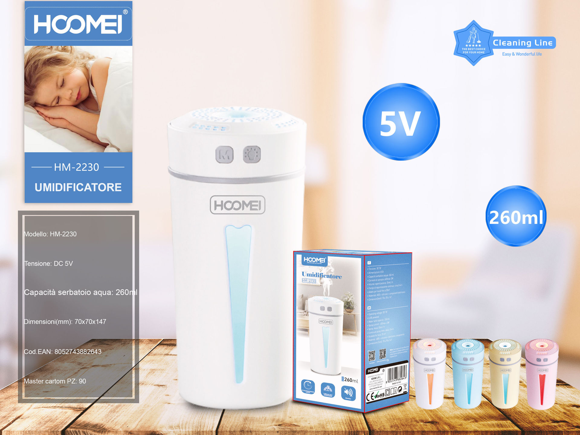 UMIDIFICATORE 5V 260ML HM-2230 (2643)Hoomei