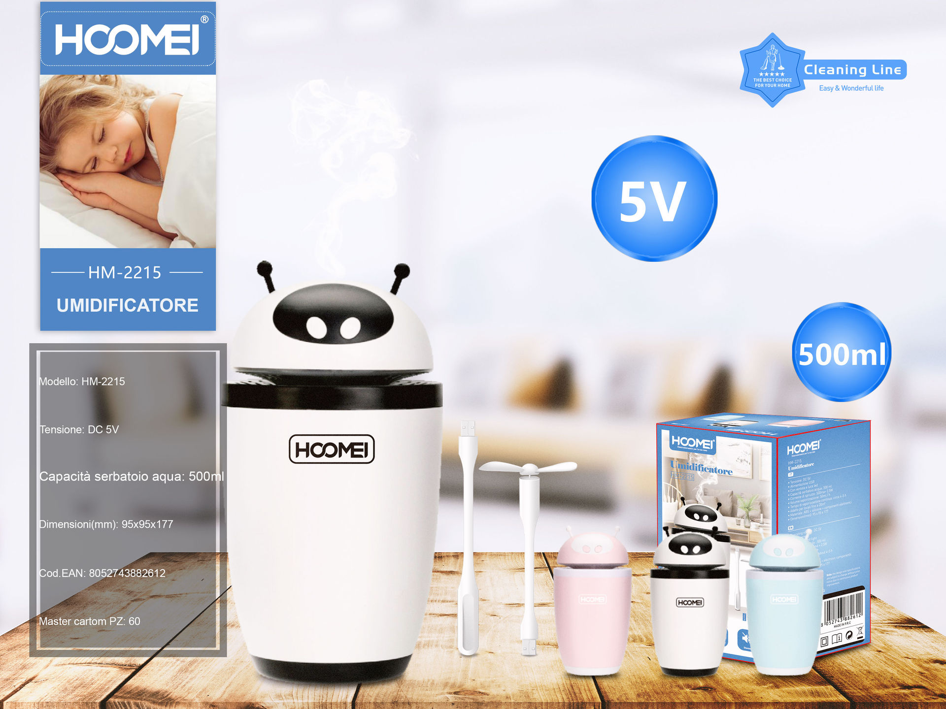 UMIDIFICATORE 5V 500ML HM-2215 (2612)Hoomei