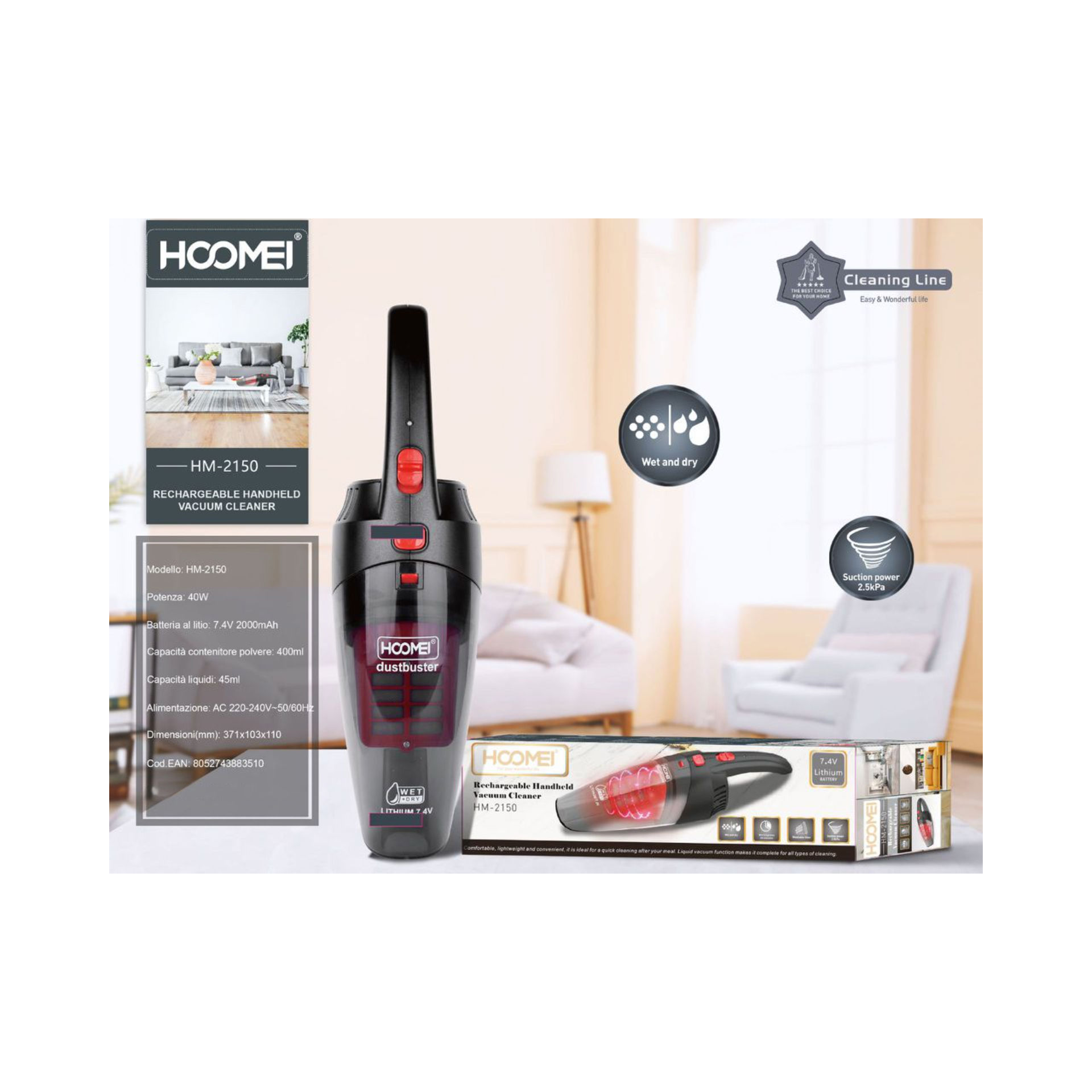 ASPIRAPOLVERE RICARICABILE 40W HM-2150 (3510)Hoomei