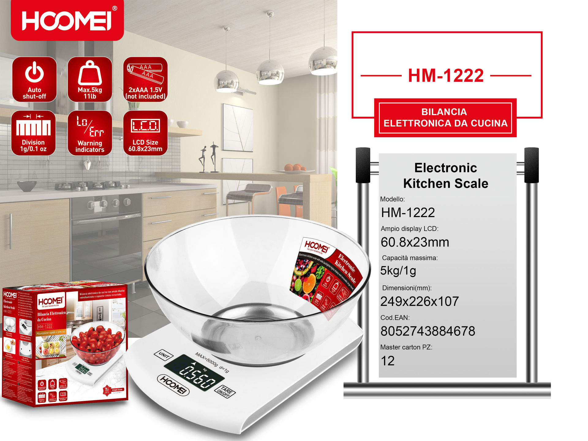 BILANCIA ELETTRON. DA CUCINA HM-1222 (4678)Hoomei