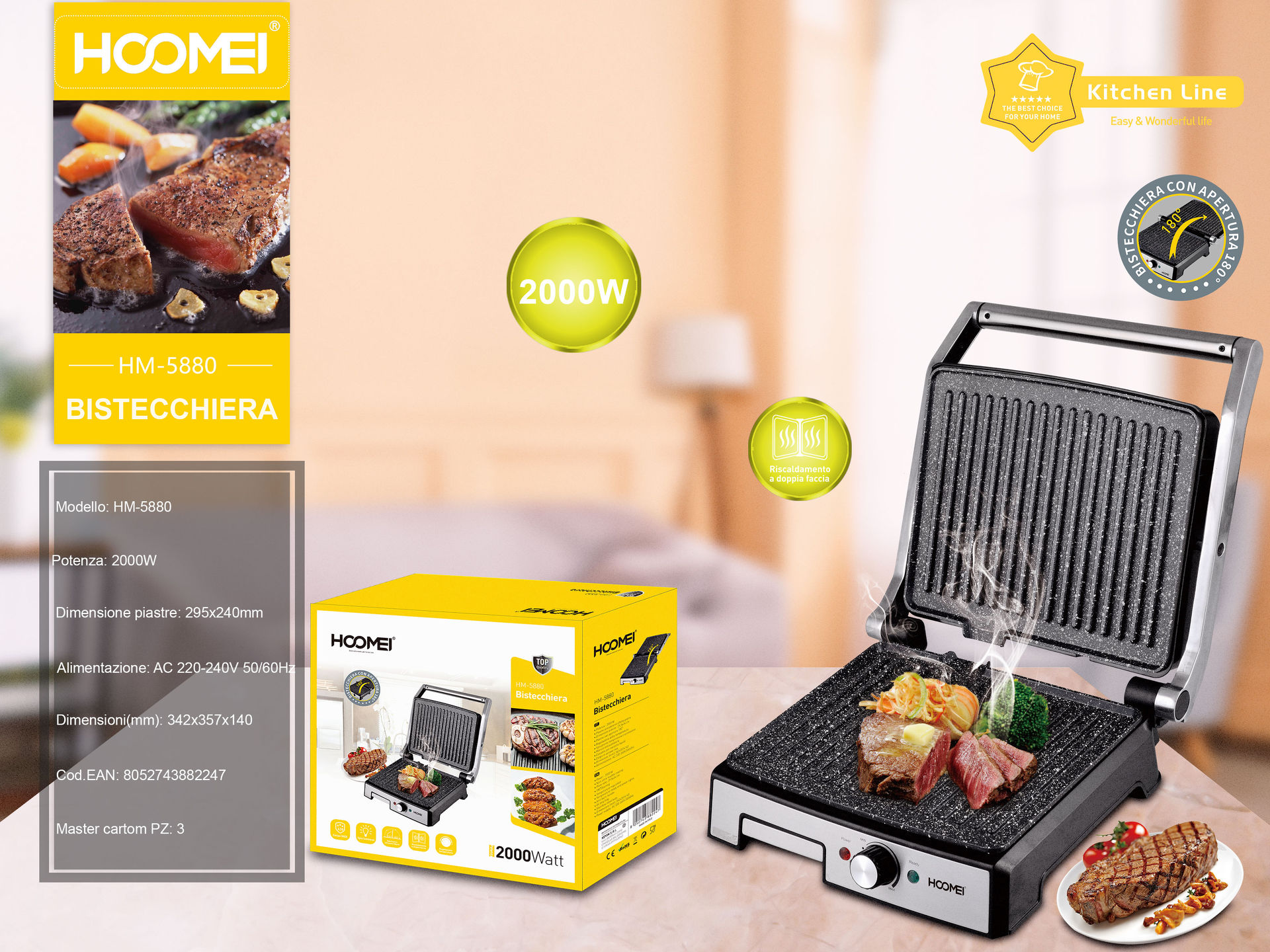 BISTECCHIERA ELETTRICA 2000W HM-5880(2247)Hoomei