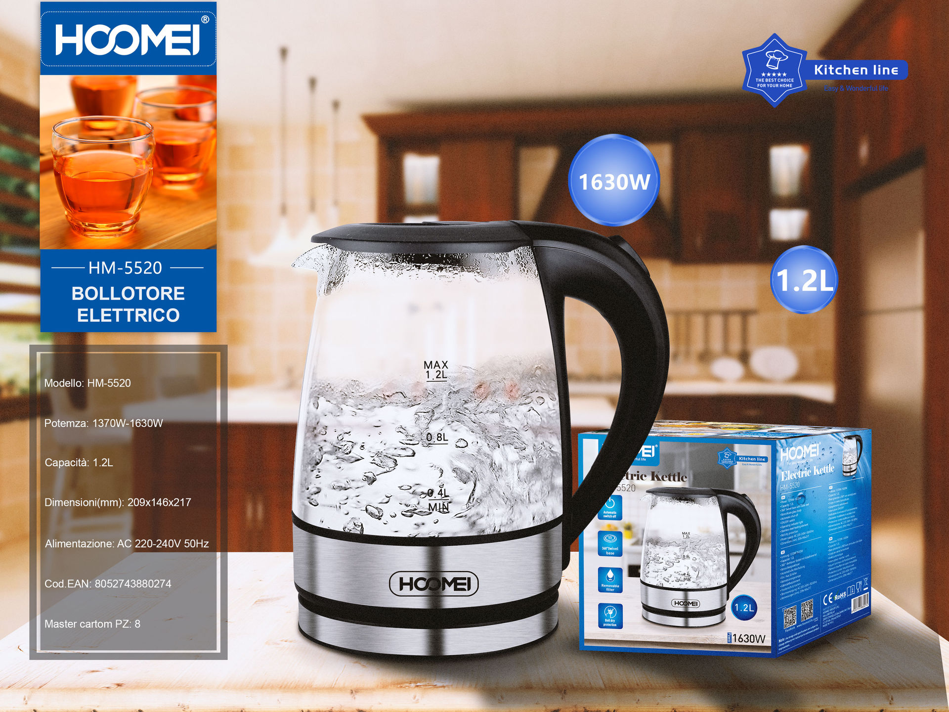 BOLLITORE ELETTRICO 1370-1630W HM-5520 (0274)Hoomei