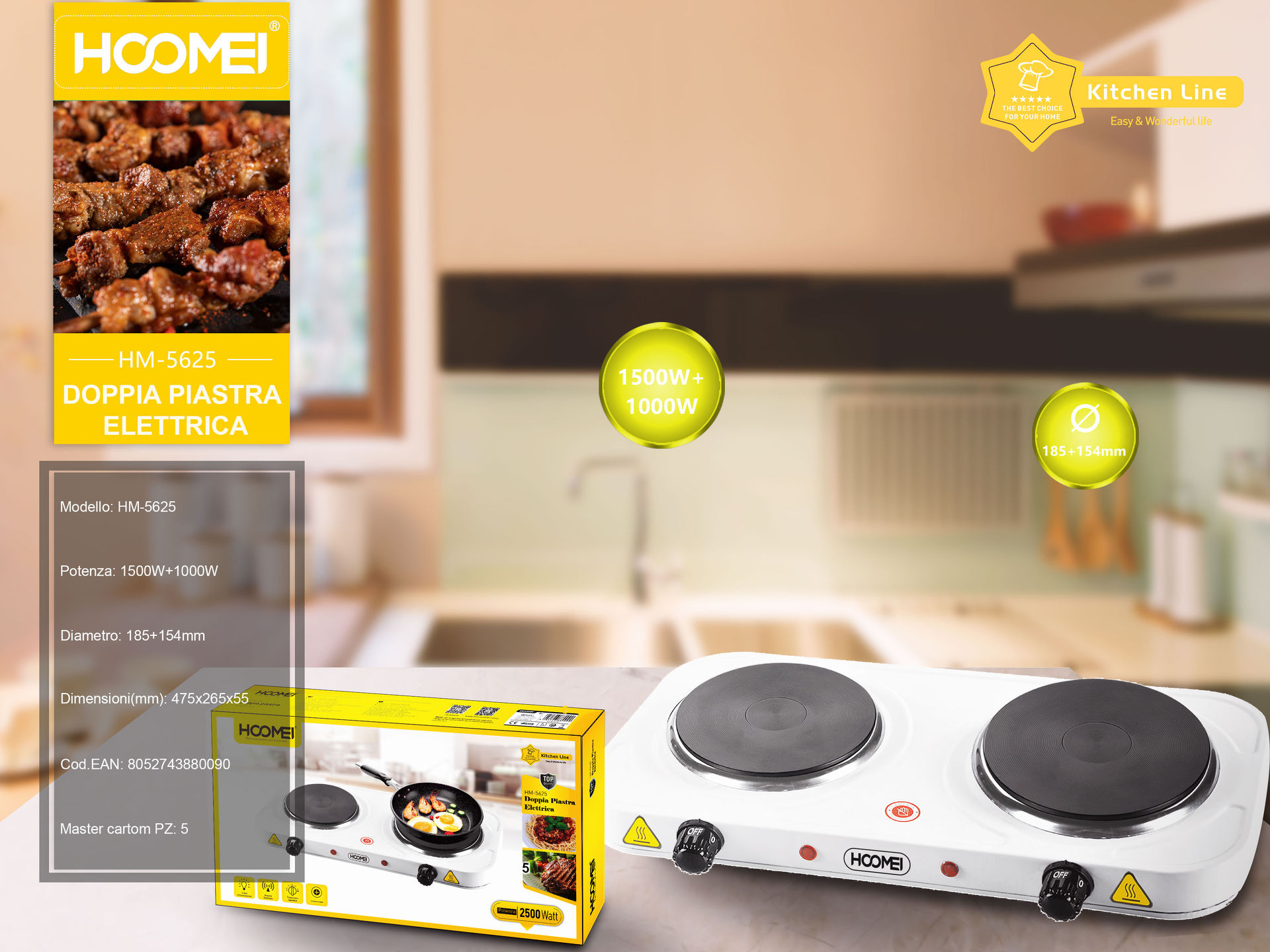 PIASTRA ELETTRICA DOPPIA 2500W HM-5625 (0090)Hoomei