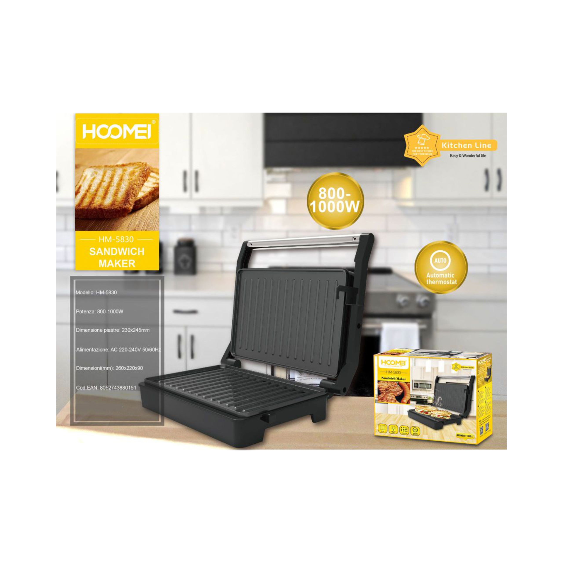 PIASTRA X PANINI 750W HM-5830 (0151)Hoomei