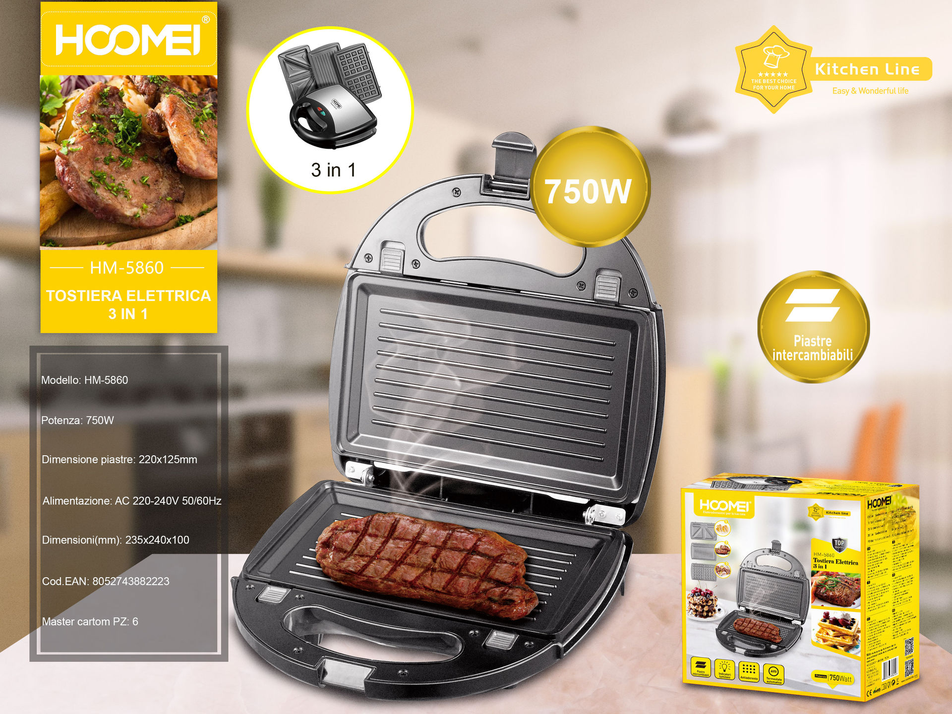 TOSTIERA ELETTRICA 3 IN 1 800W HM-5860 (2223)Hoomei