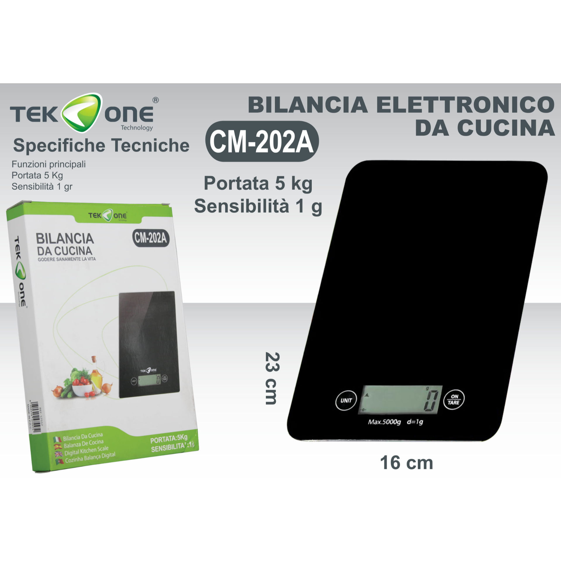 BILANCIA DA CUCINA DIGITALE DA 1G A 5KG NEROTekone
