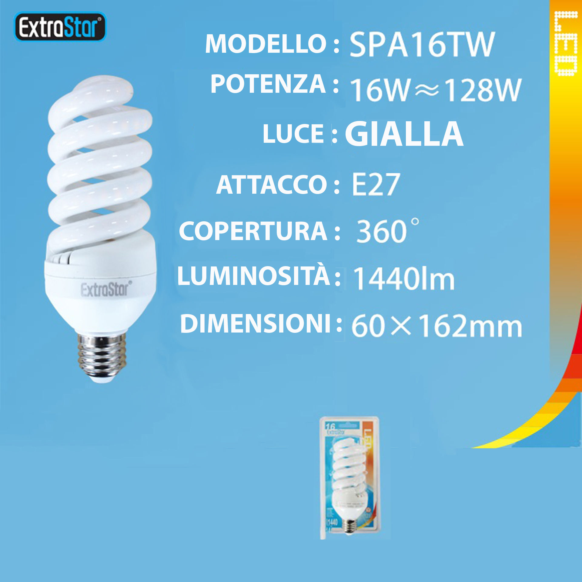 LAMPADINA A LED OPACA SPIRALE E27 16W 1440LM 3000KExtrastar
