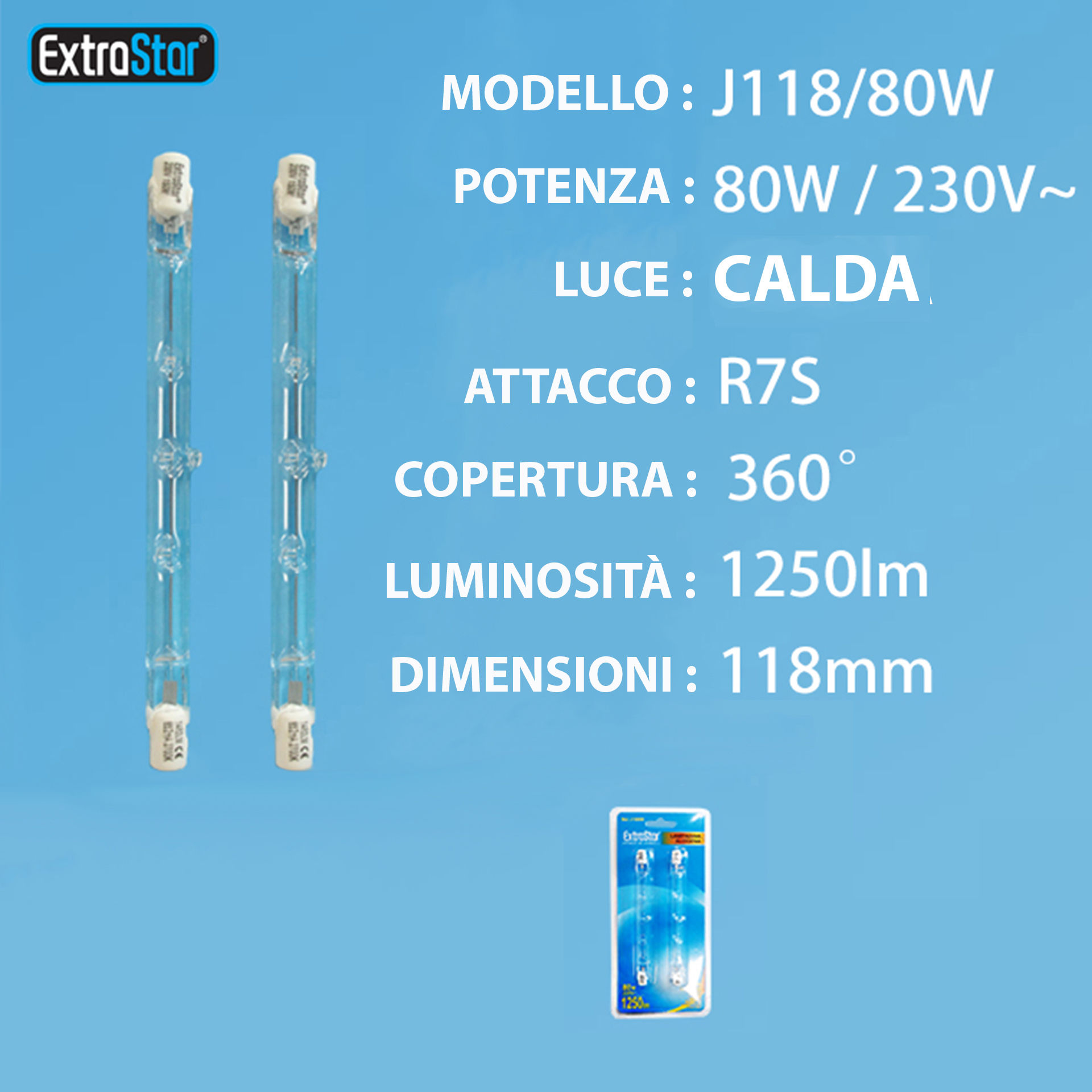 LAMPADINA A RISPARMIO ENERGETICO 80W R7S 118MM 270Extrastar