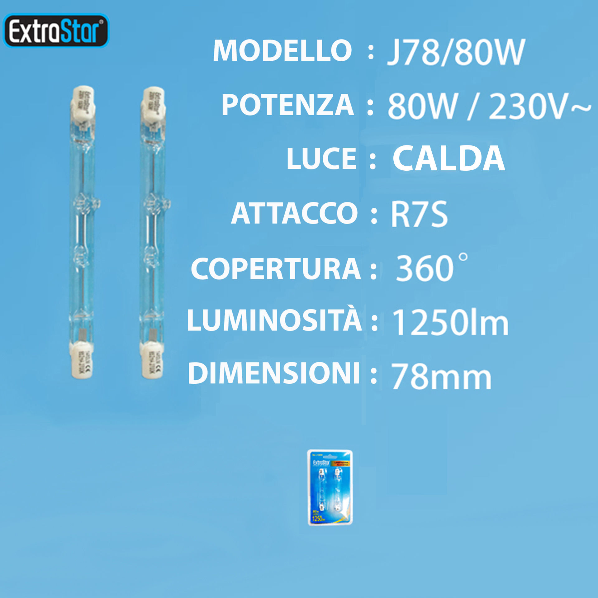 LAMPADINA A RISPARMIO ENERGETICO 80W R7S 78MM 2700Extrastar