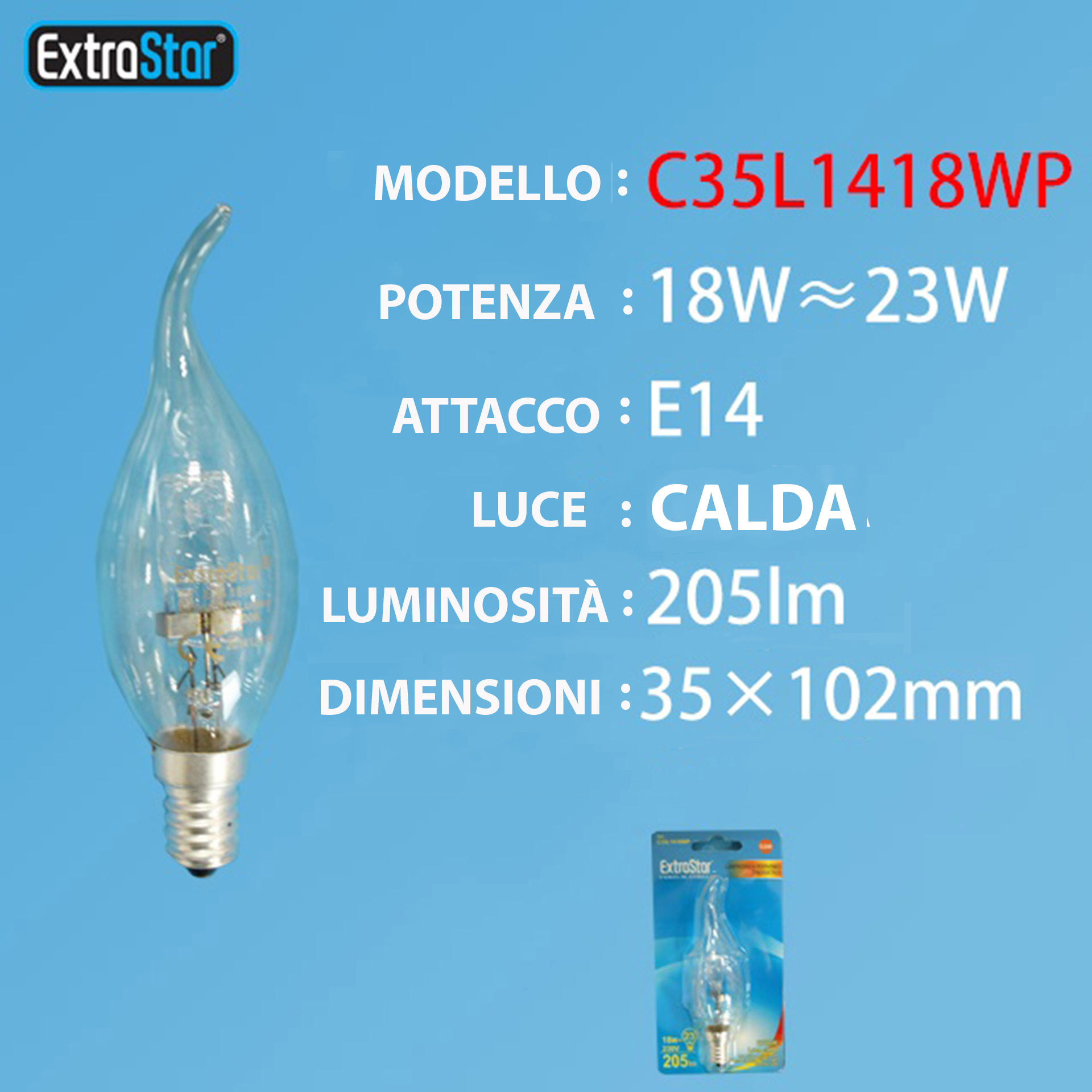 LAMPADINA A RISPARMIO ENERGETICO E14 18W 205LM 270Extrastar