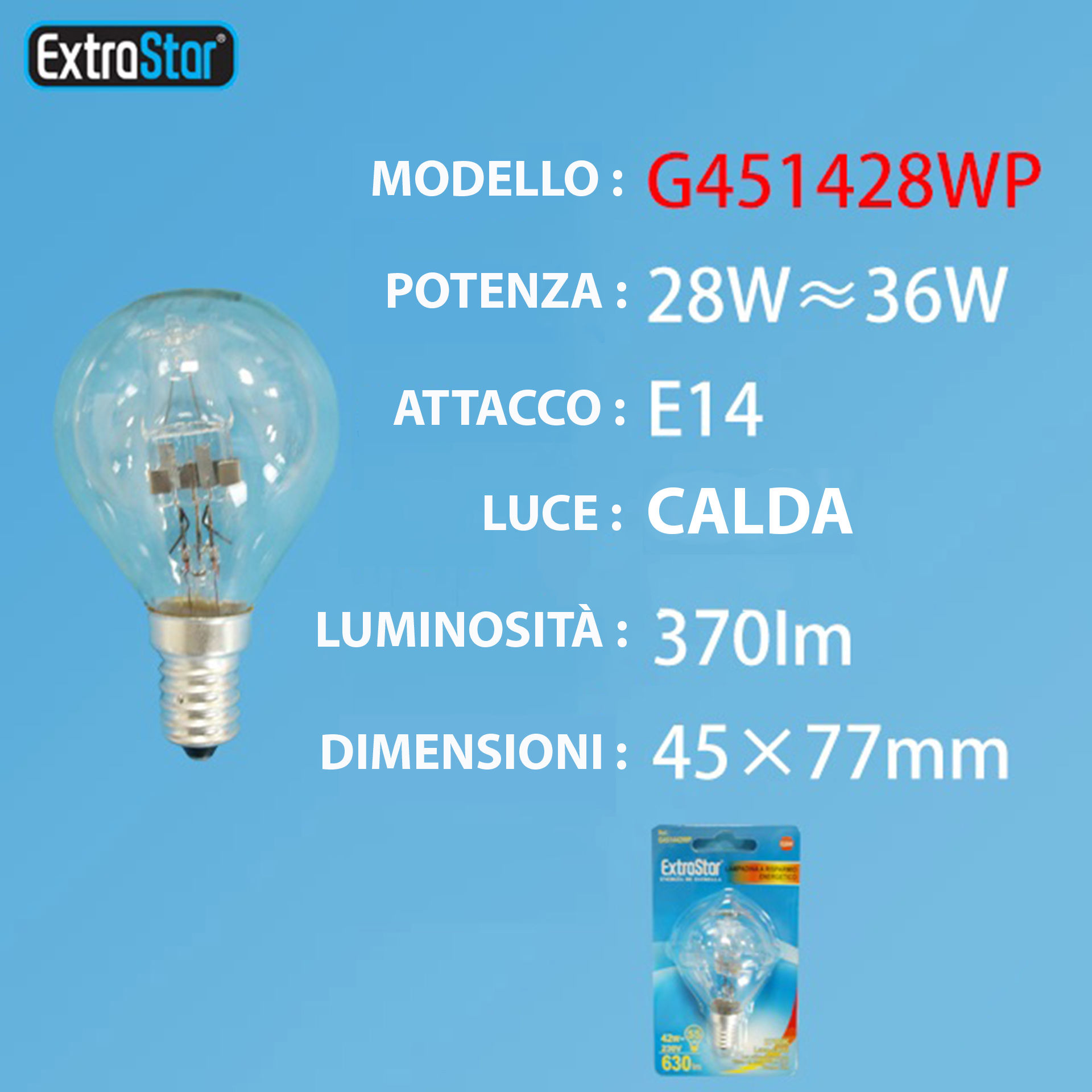 LAMPADINA A RISPARMIO ENERGETICO E14 28W 370LM 270Extrastar