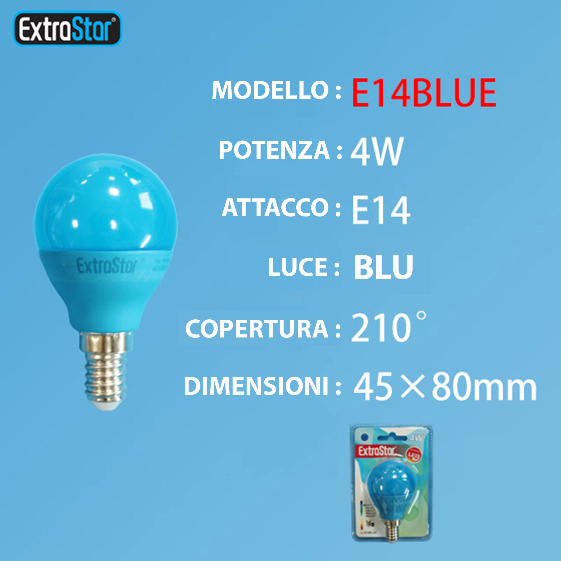 LAMPADINA LED E14 4W LUCE BLUExtrastar