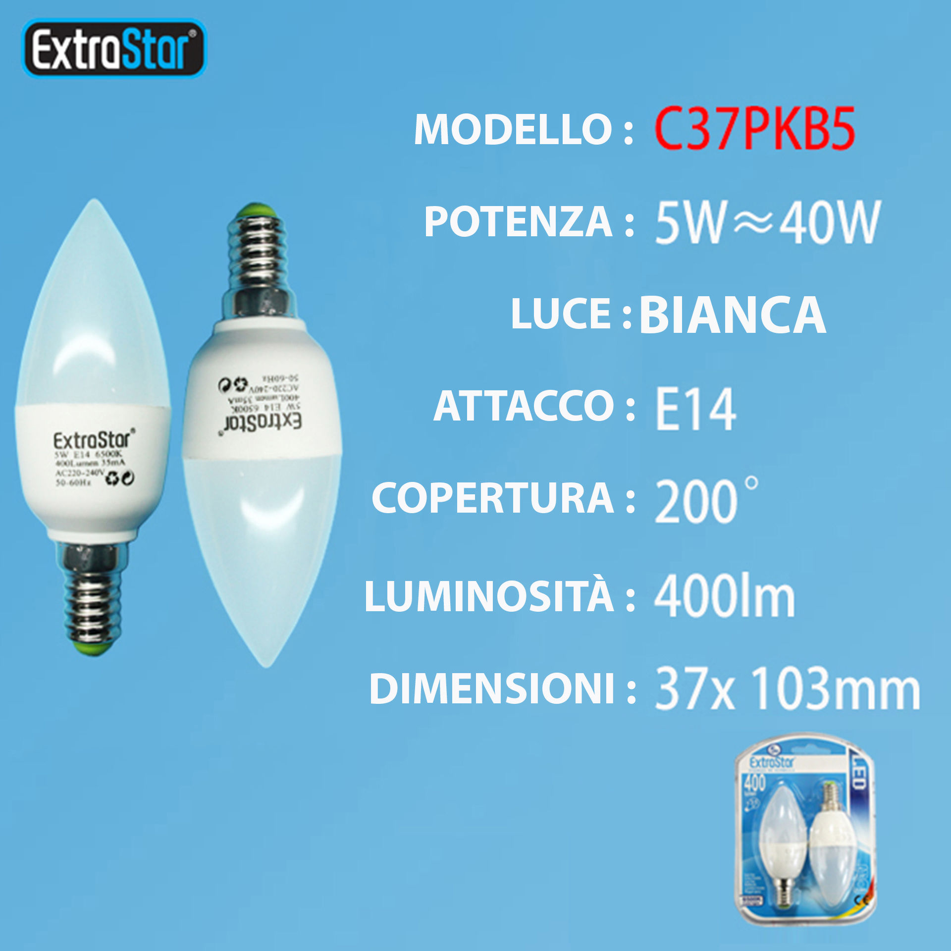 LAMPADINA LED E14 5W 400LM  2PZ LUCE FREDDAExtrastar