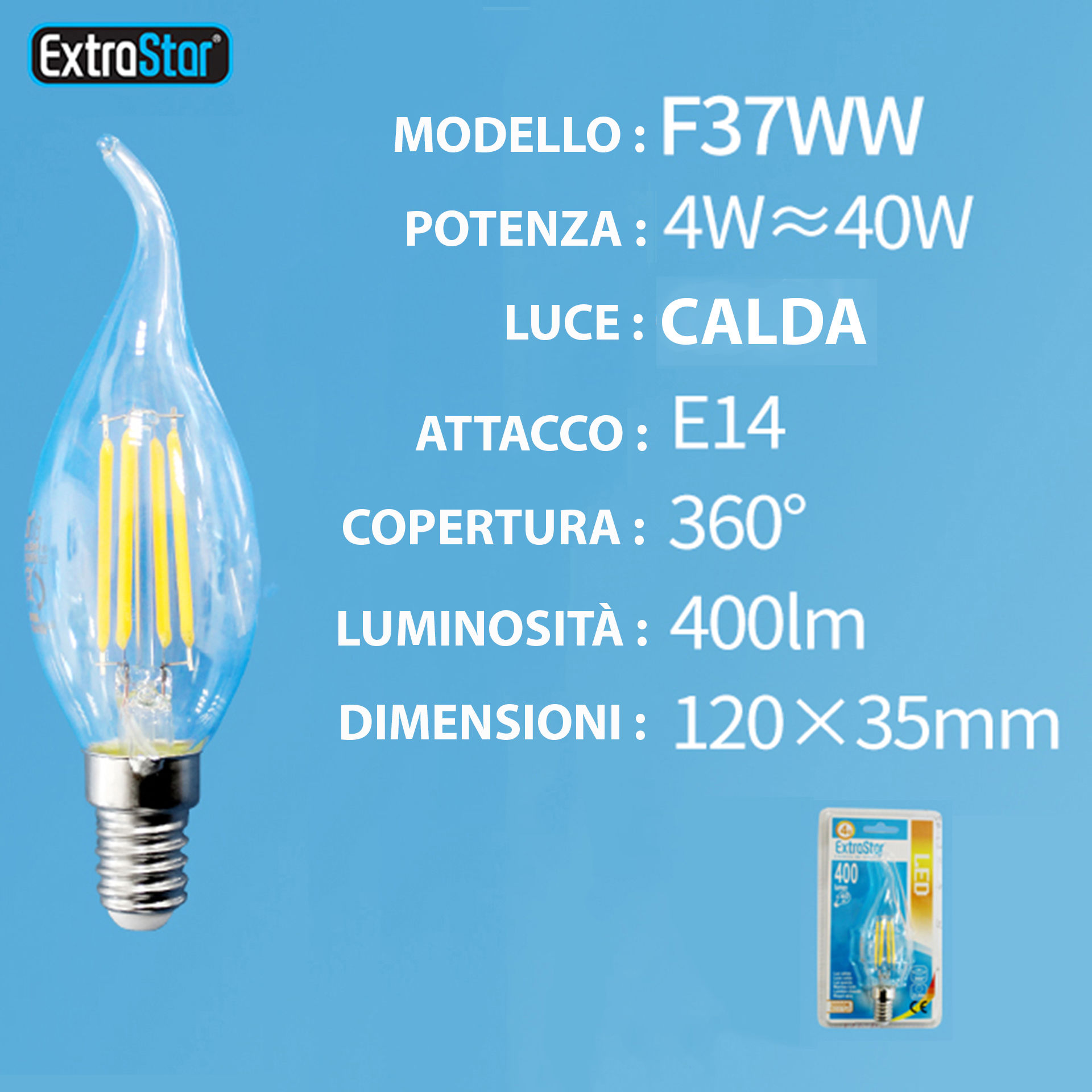 LAMPADINA LED E27 4W 400LM 3000KExtrastar