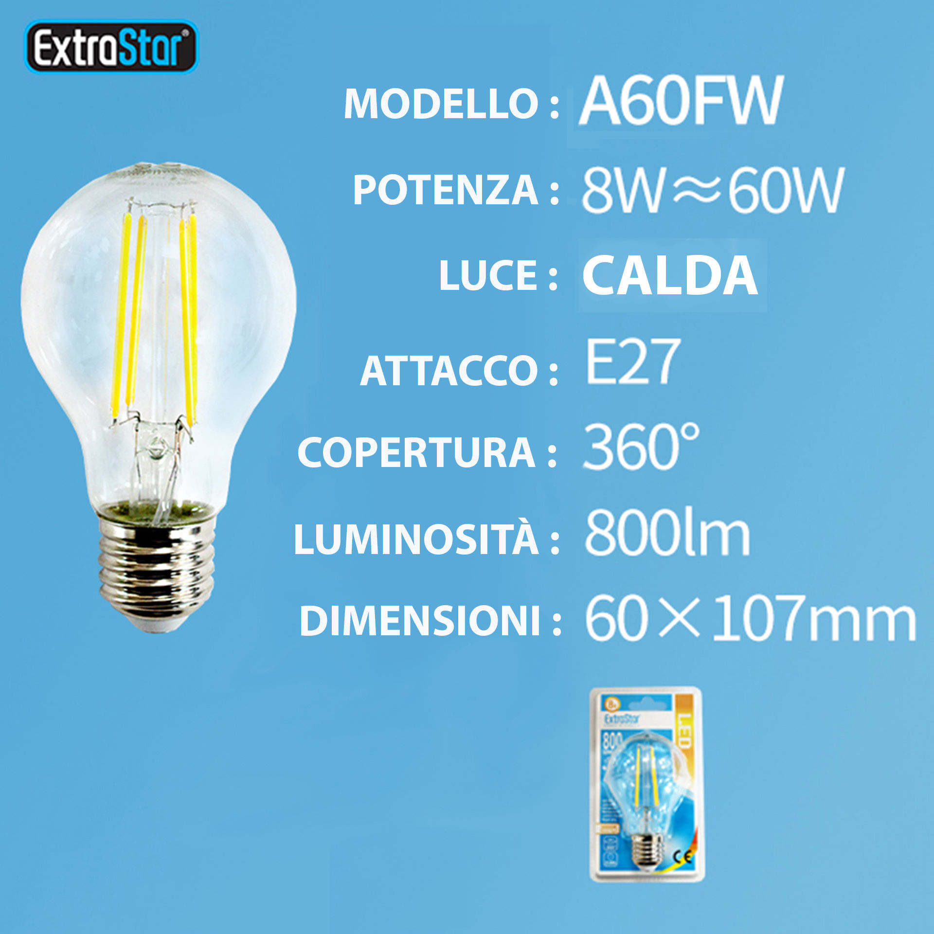 LAMPADINA LED E27 8W 800LM 3000KExtrastar