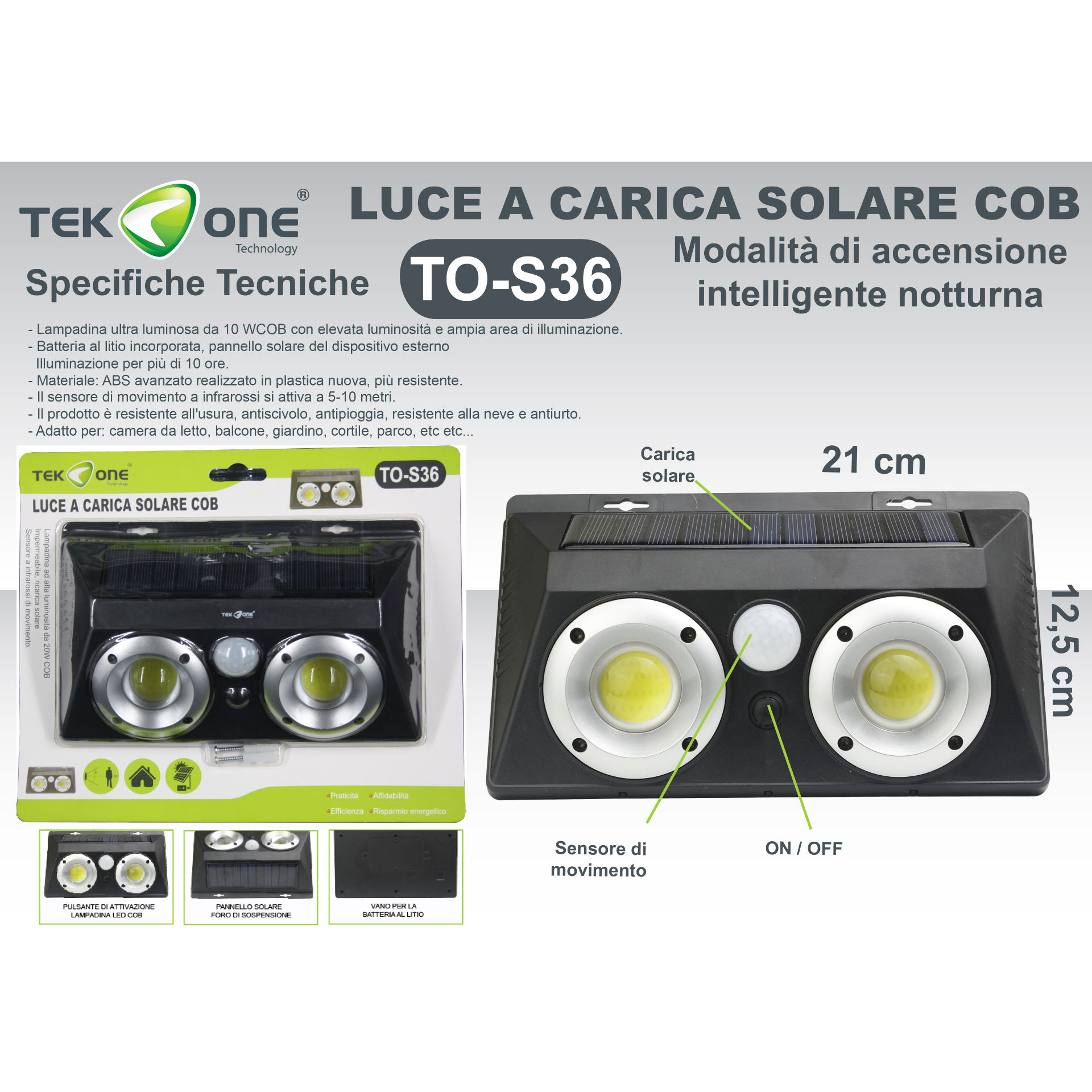 LUCE A CARICA SOLARE COB S36Tekone