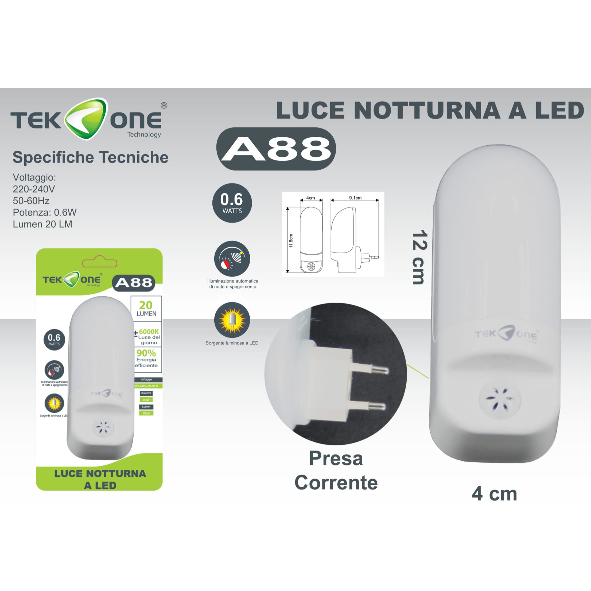 LUCE NOTTURNA A LED A88Tekone