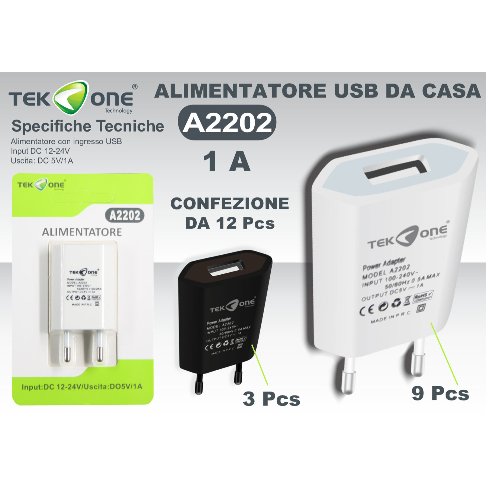 PRESA ALIMENTATORE USB A2202Tekone