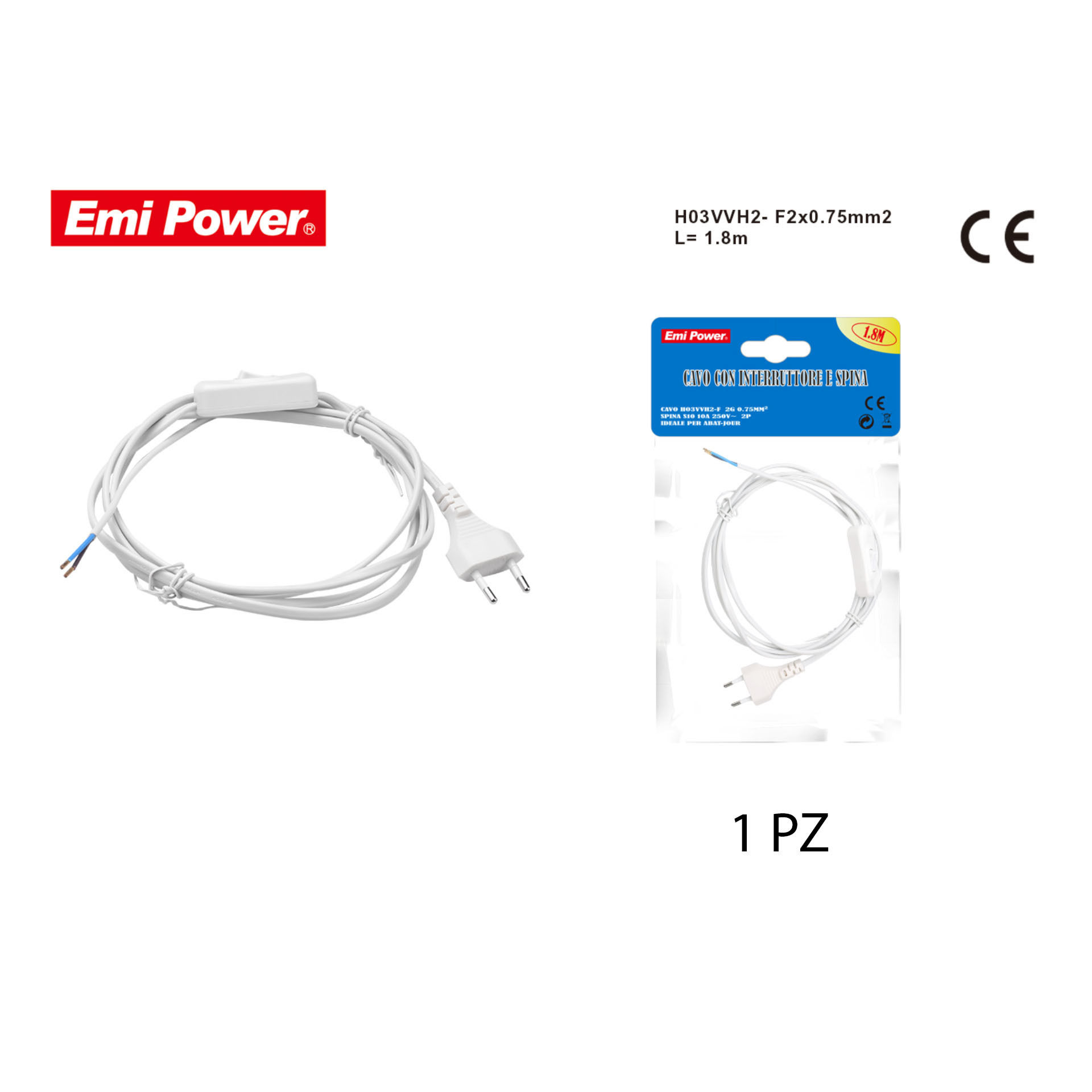 CAVO CON INTERRUTTORE E SPINA 2*0.75MM2*1.8MEmi Style