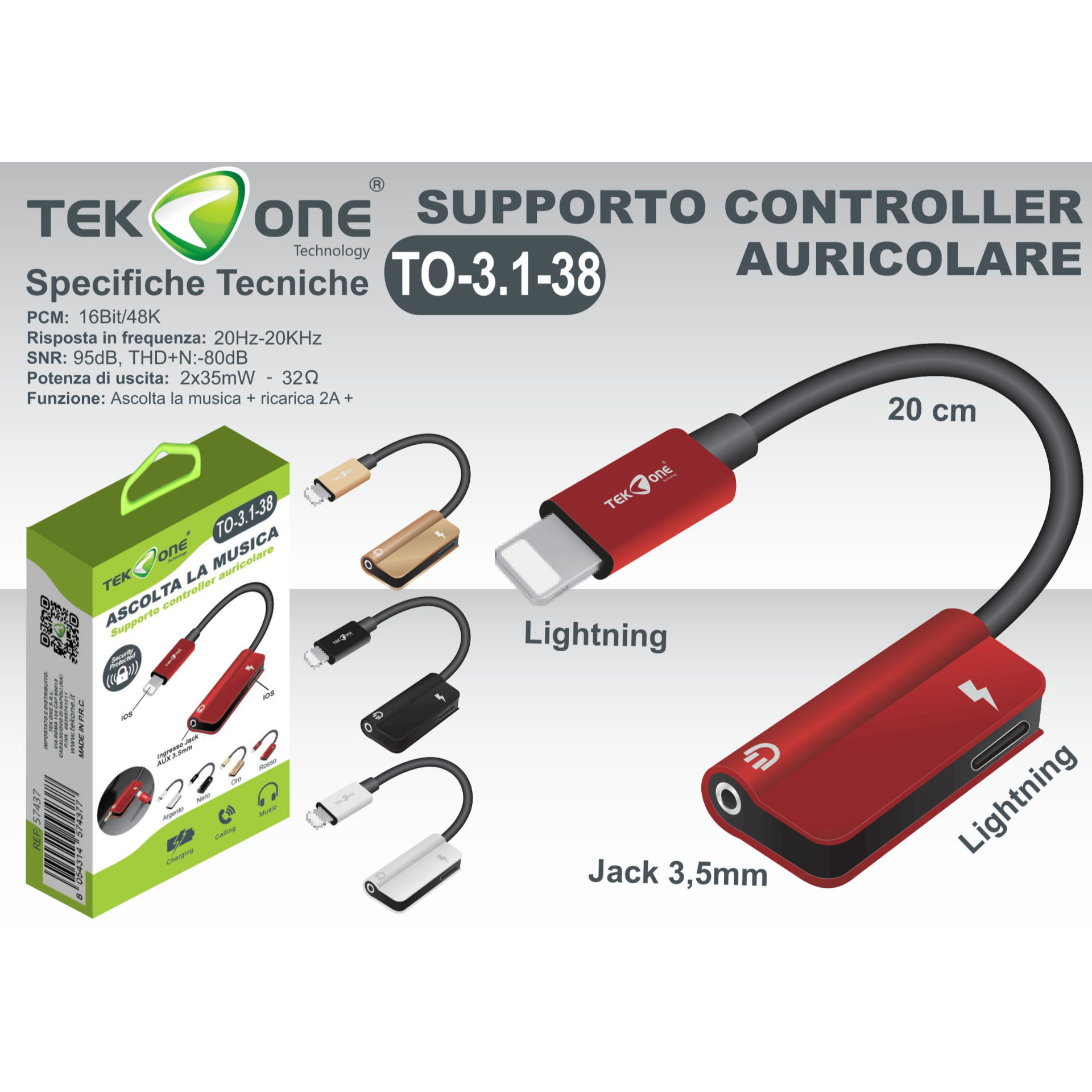 ADATTATORE LIGHTNING PER ALIMENTAZIONE E AUXTekone