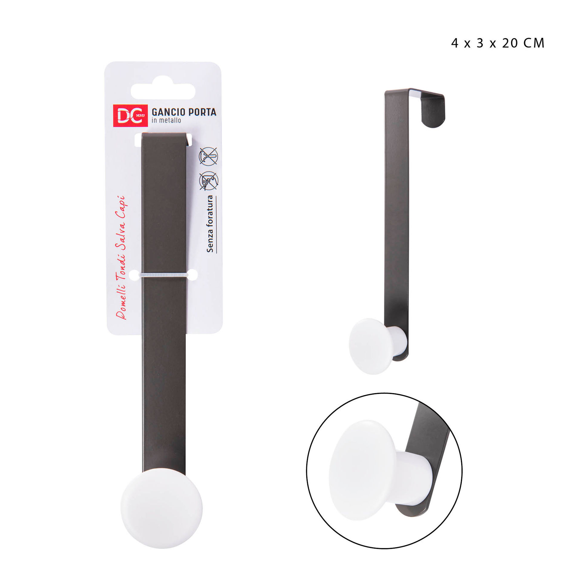 DC CASA GANCIO PORTA MET. 1POSTO 4X3X20CM GRIGIODc