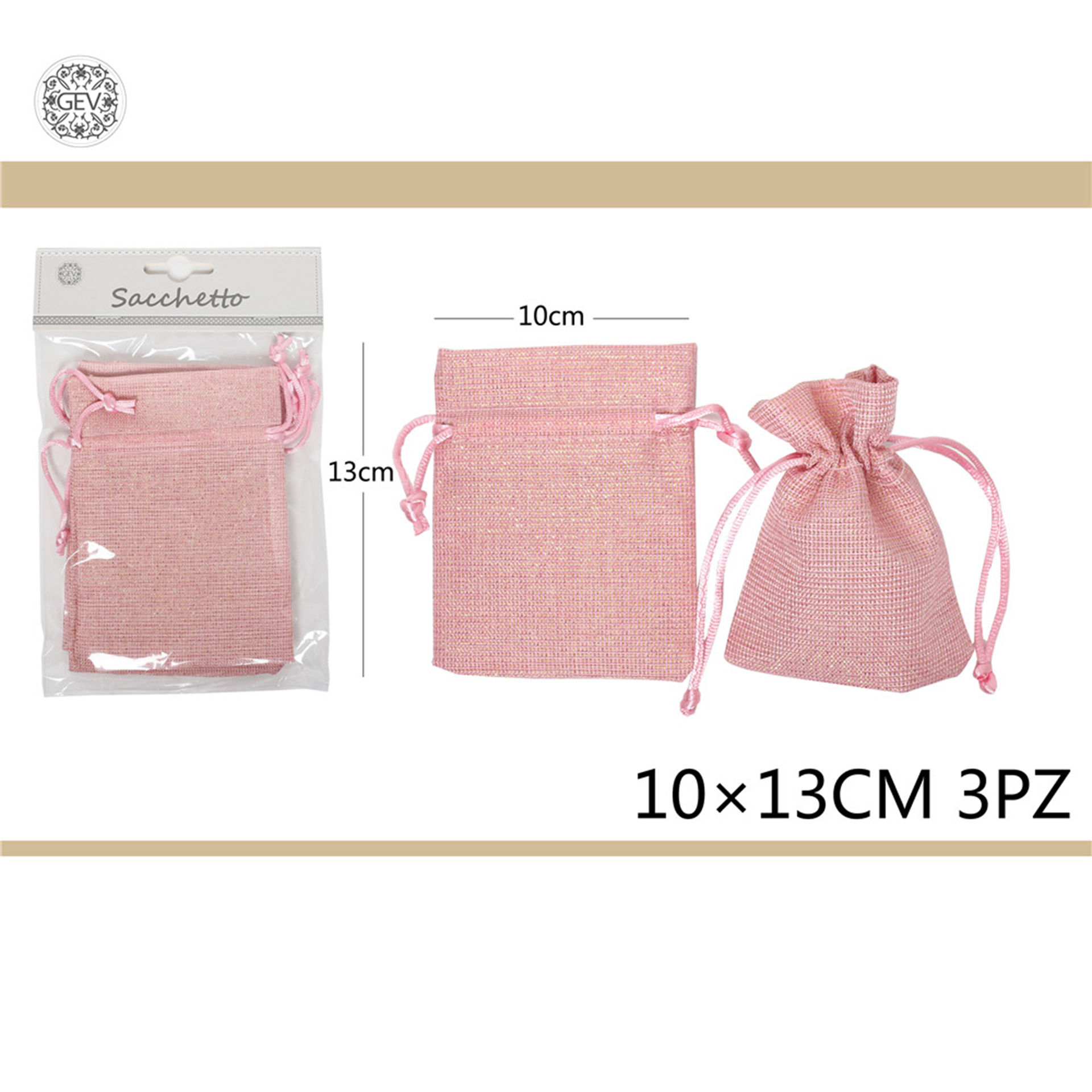 SACCHETTO LINO 10*13 3PCS ROSAGev
