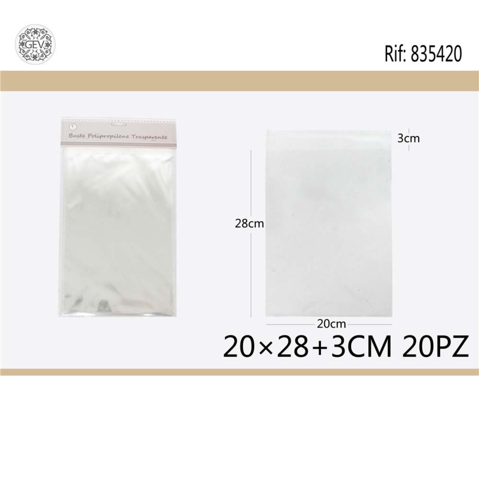 SACCHETTO TRASPARENTI 20*283 OPP 20PCSGev