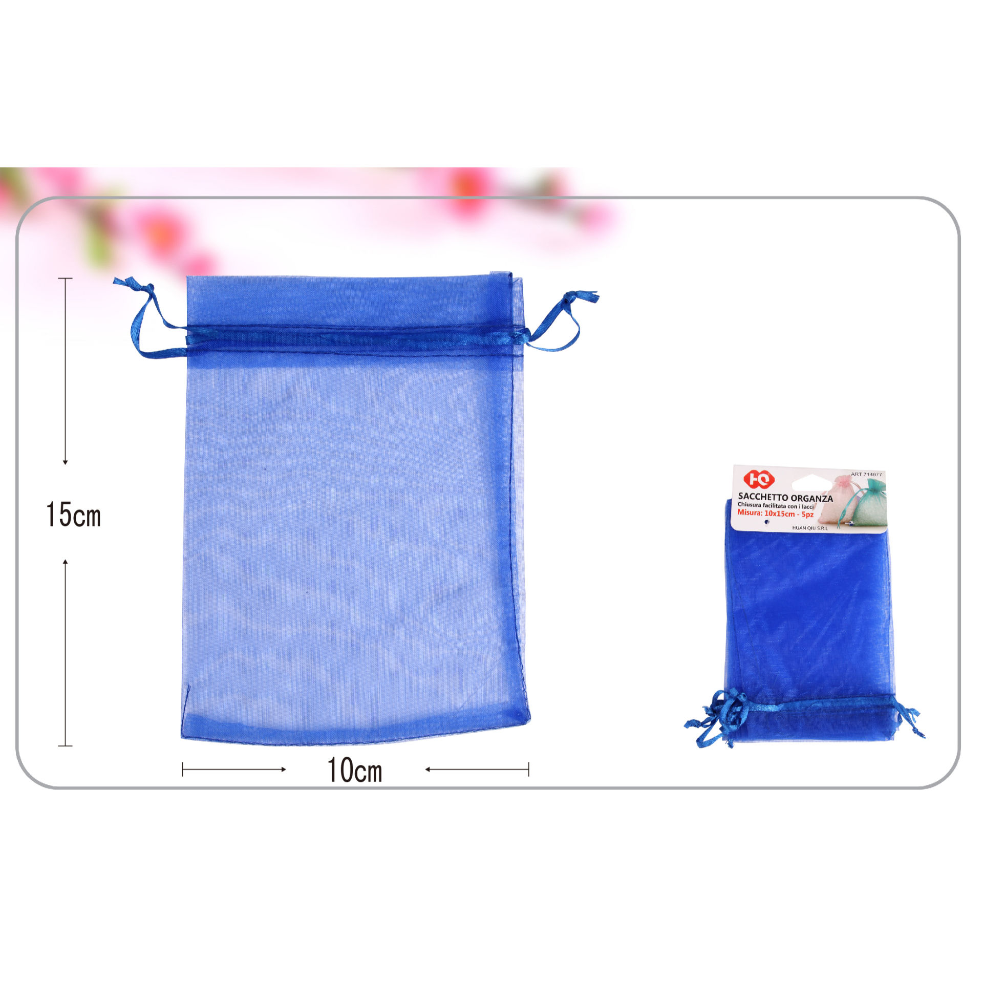 SACCHETTO ORGANZA COLORE BLU 10*15CM 5PZHQ