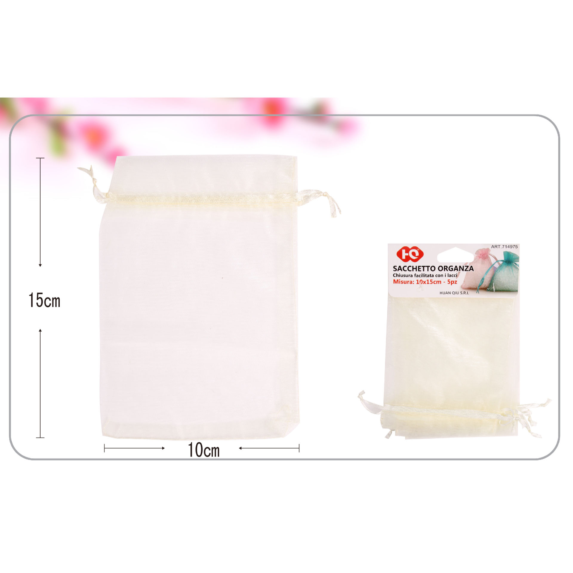 SACCHETTO ORGANZA COLORE CHAMPAGNE 10*15CM 5PZHQ