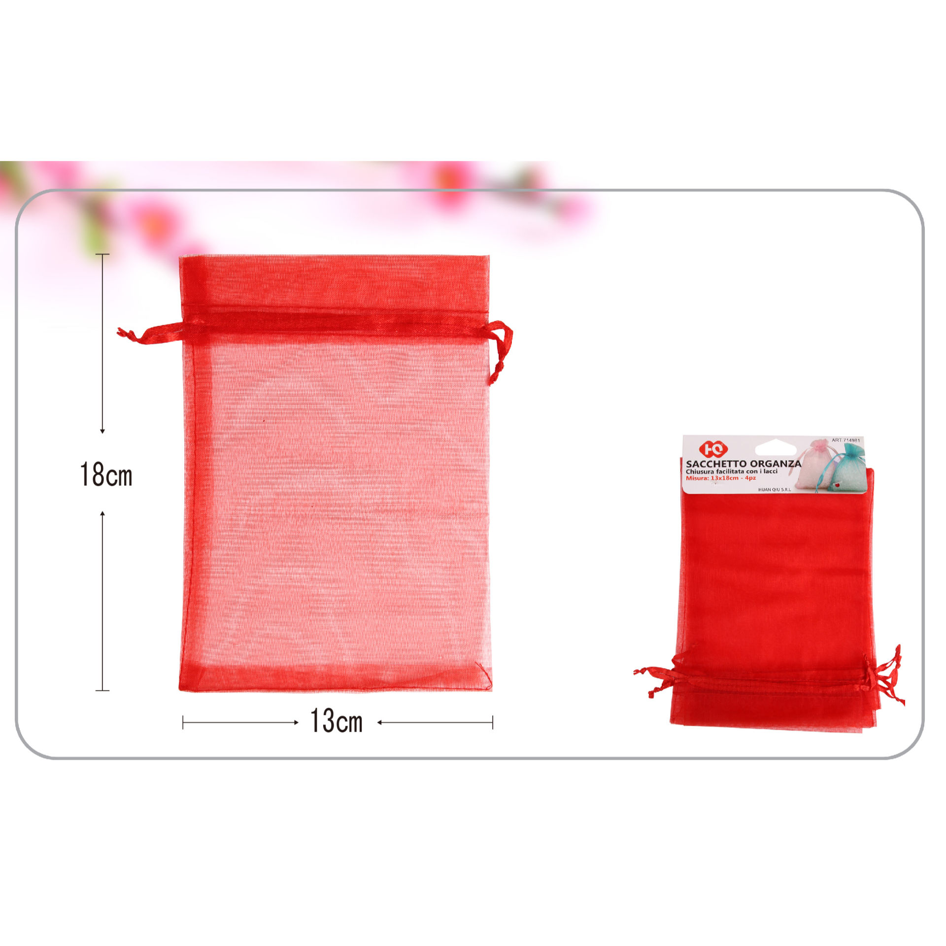 SACCHETTO ORGANZA COLORE ROSSO 13*18CM 4PZHQ