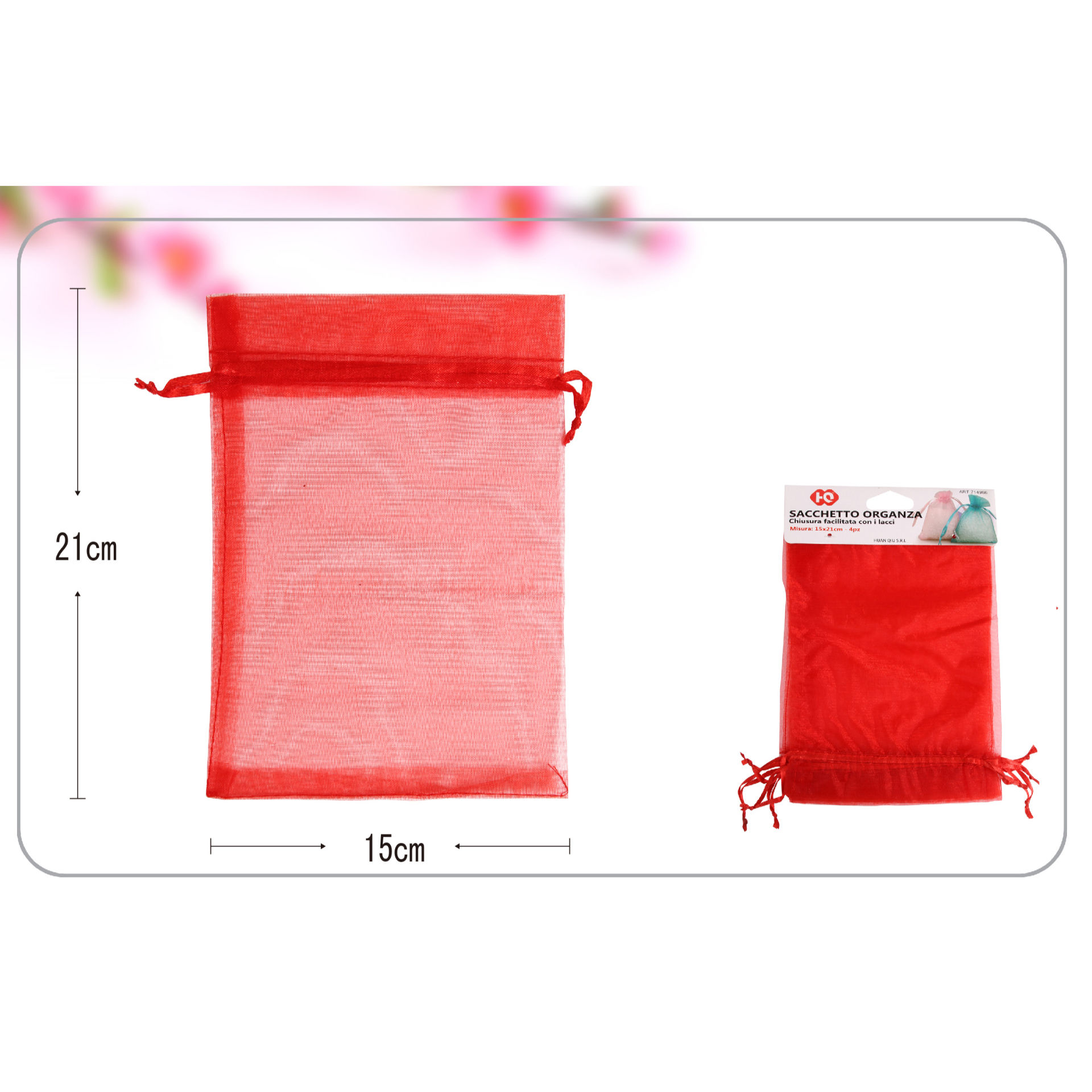 SACCHETTO ORGANZA COLORE ROSSO 15*21CM 4PZHQ