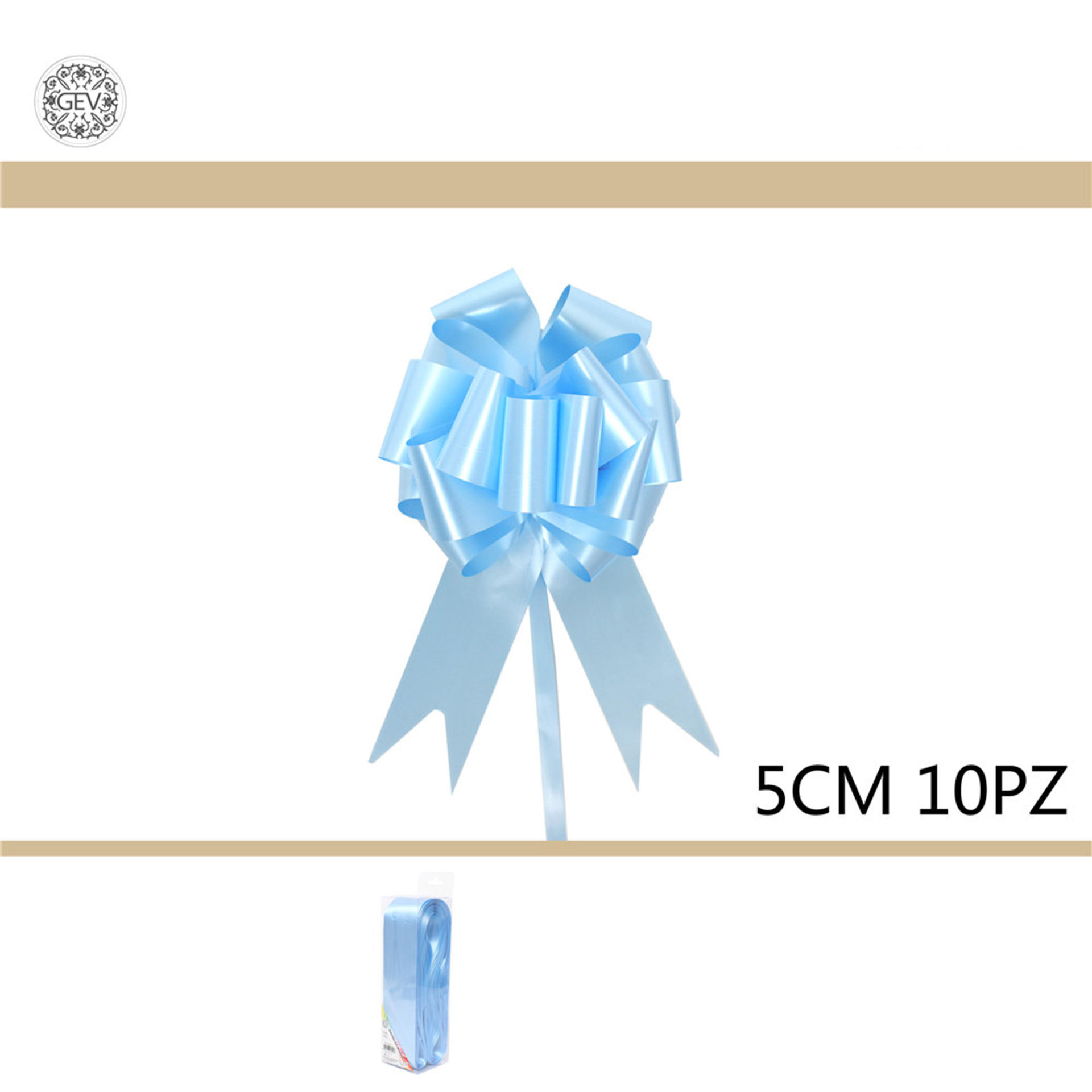 NASTRO FIOCCO DA REGALO 10PZ 5CM CELESTEGev