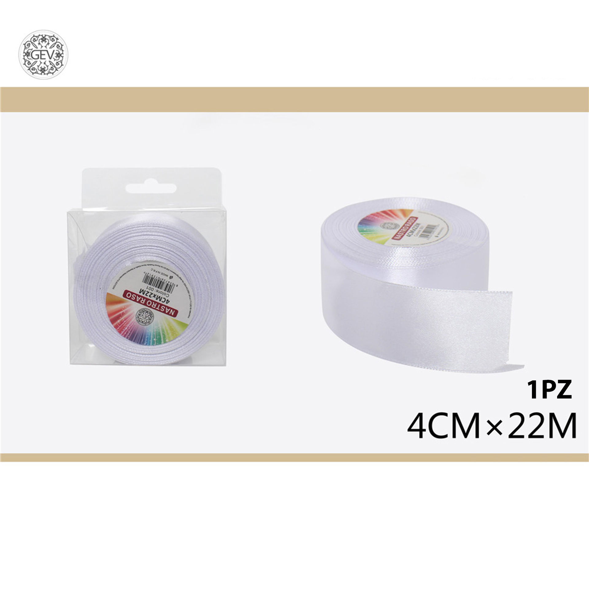 NASTRO RASO 4CMX25Y 001BIANCOGev