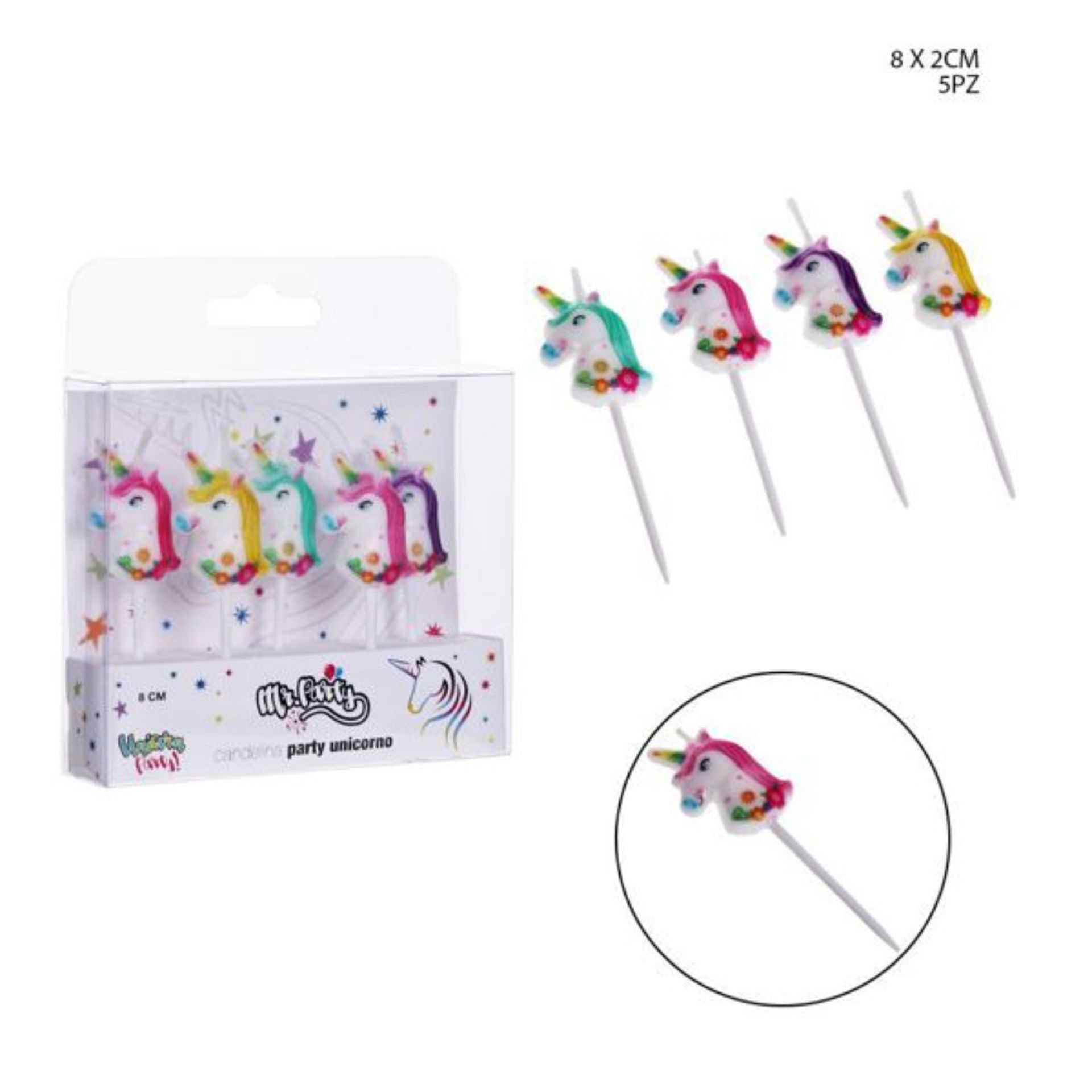 MR.PARTY CANDELINA UNICORNO 8X2CM 5PZDc