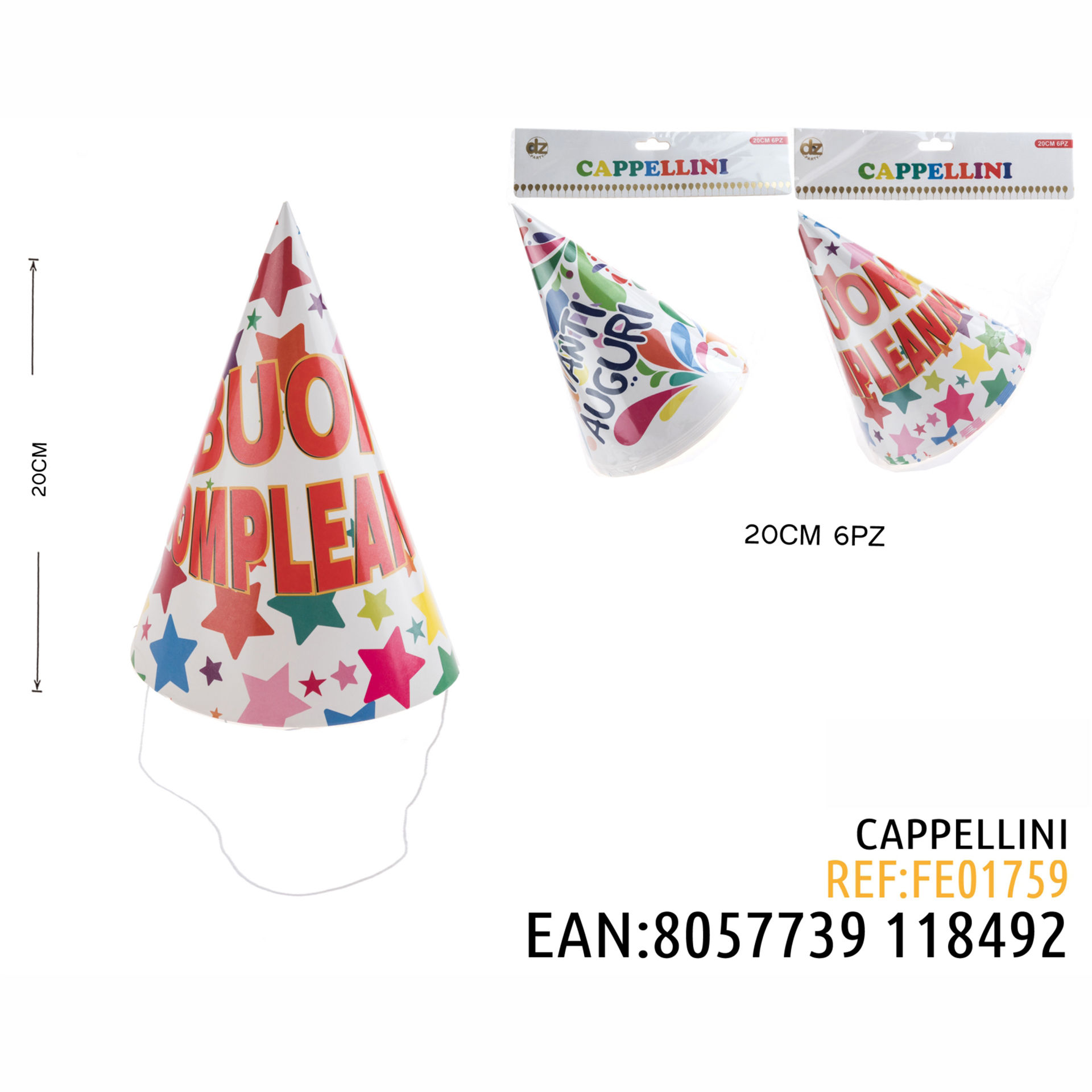 CAPPELLINI DA FESTA IN CARTA 20CM 6PZDz