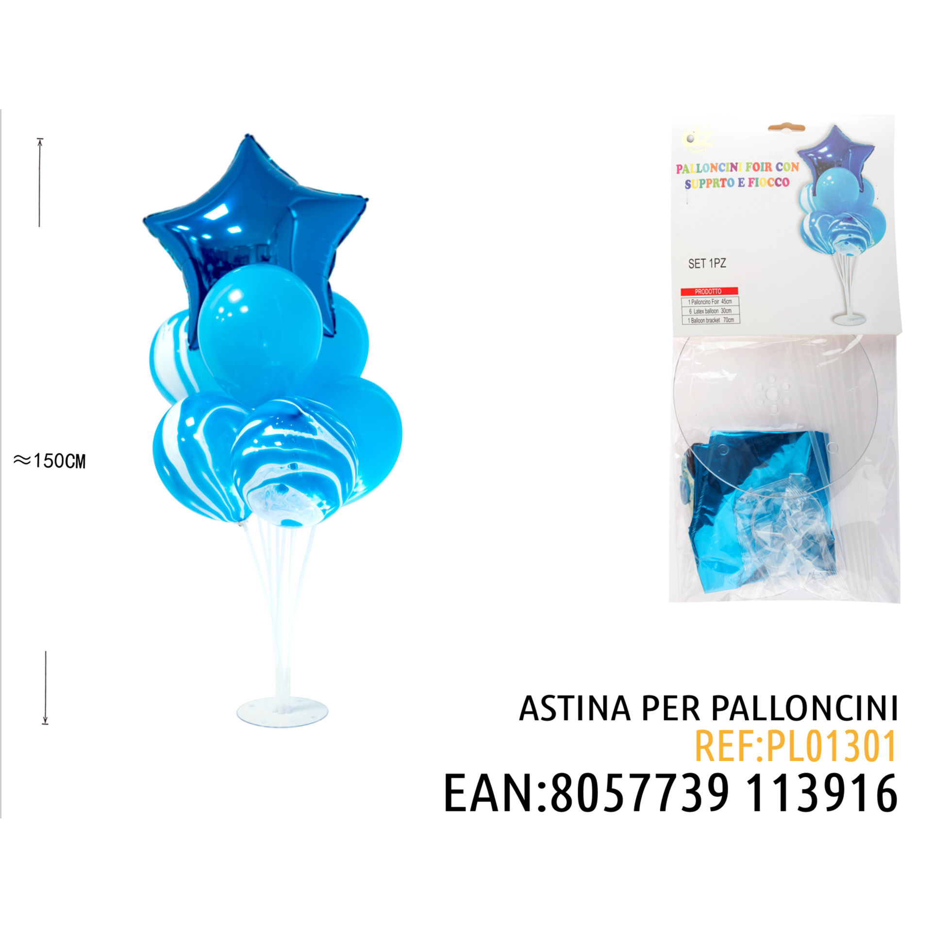 PALLONCINI FOIL CON SUPPORTO E FIOCCODz