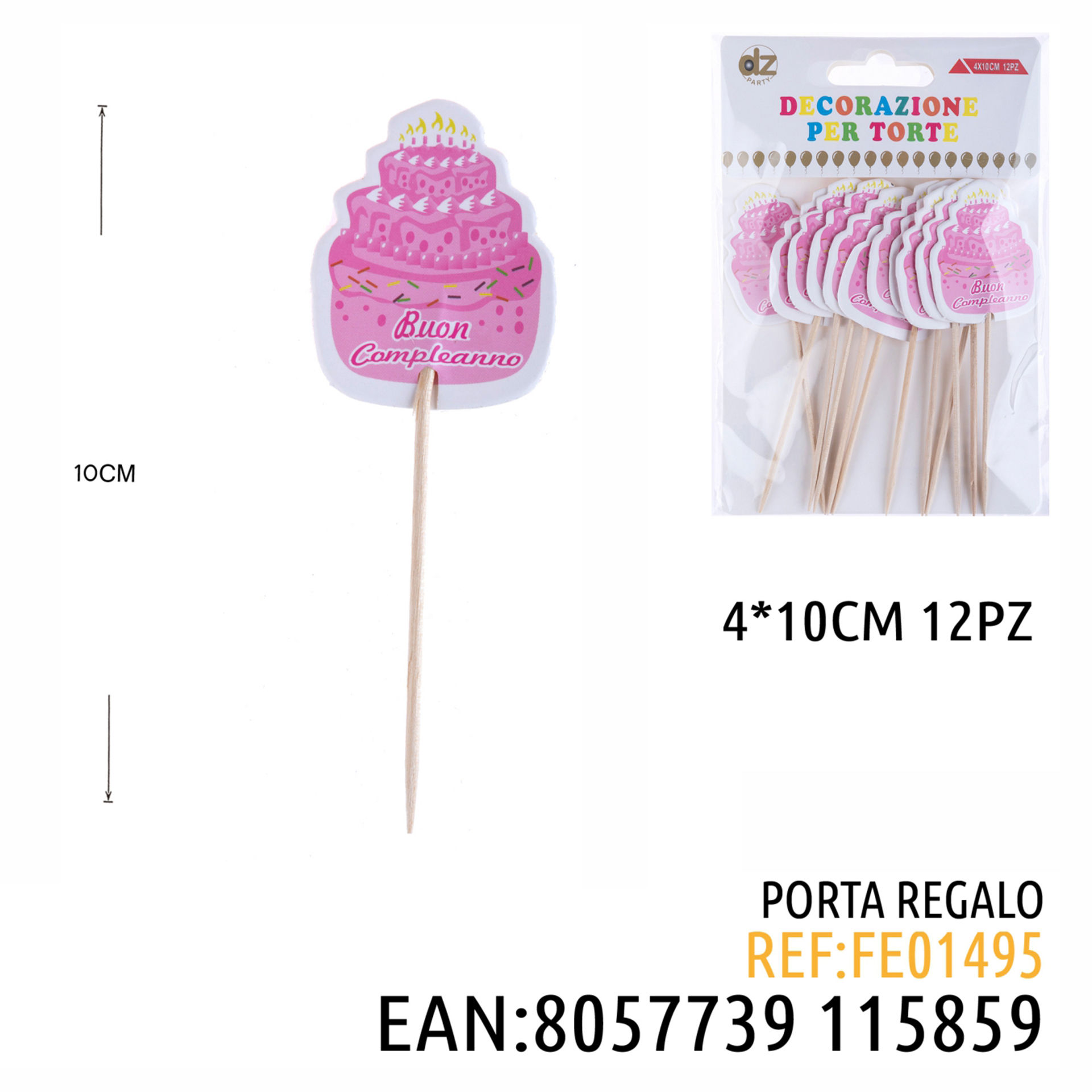 PICKS SAGOMATI BUON COMPLEANNO ROSA 3*7CMDz