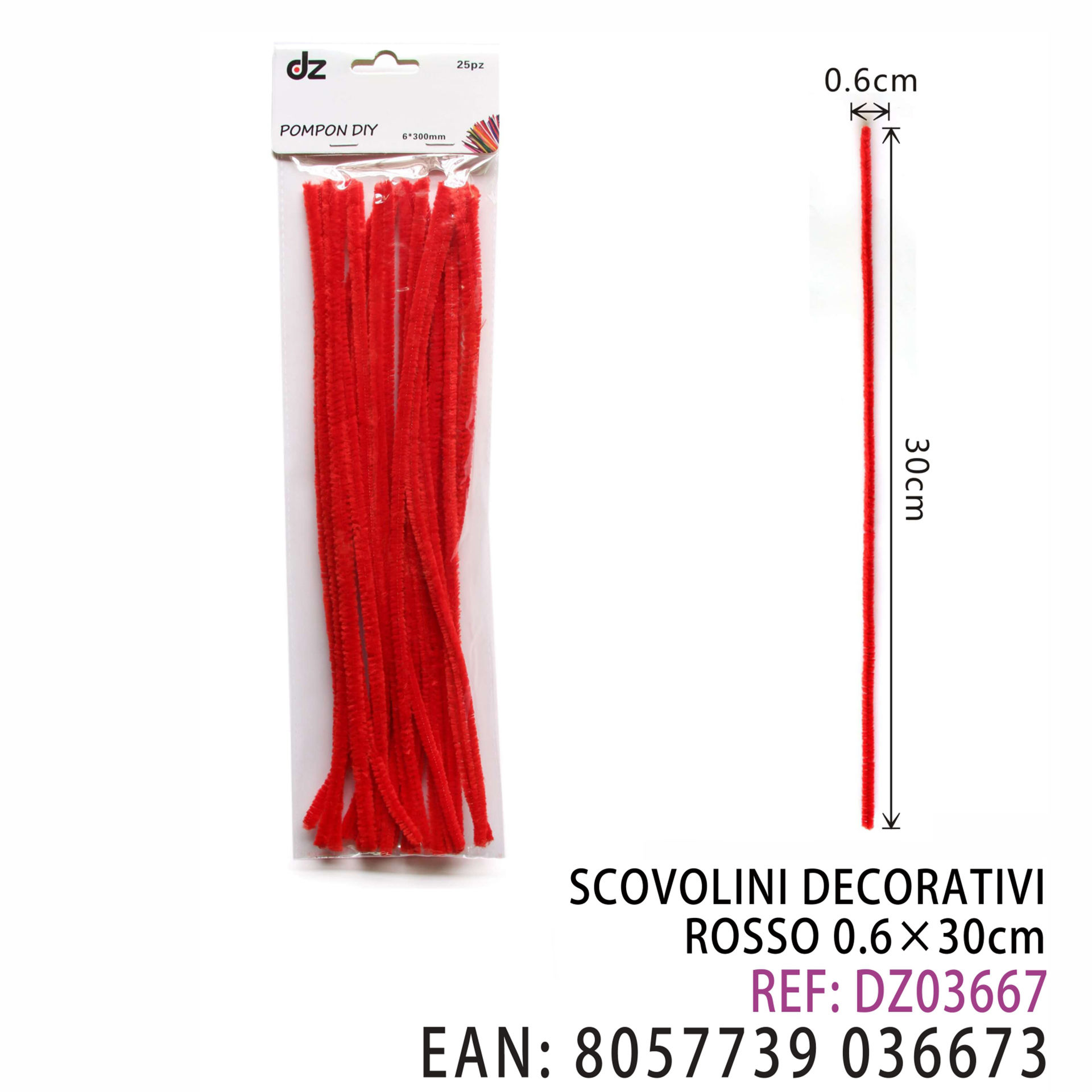 SCOVOLINI DECORATIVI ROSSO 0.6*30CM 25PZDz