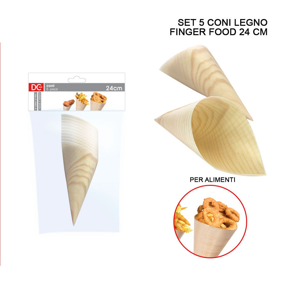 CONO LEGNO FINGER FOOD 24CM 5PZ ASS.Dc