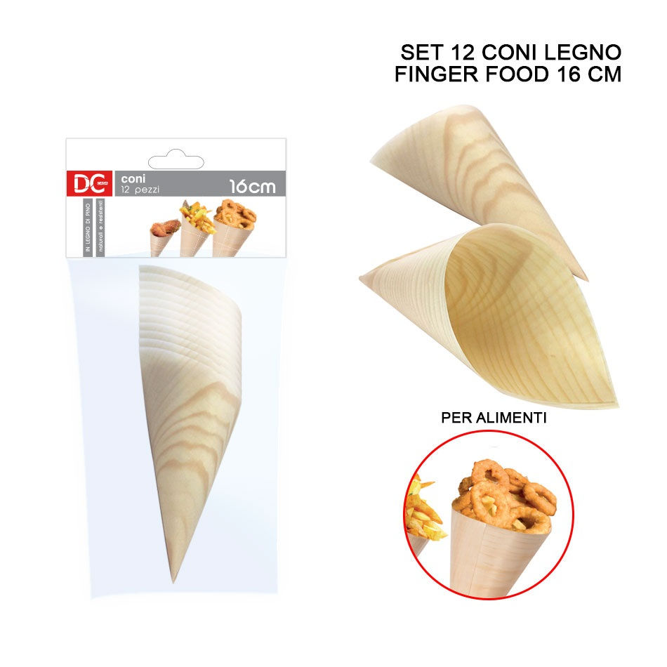DC CASA CONO LEGNO FINGER FOOD 16CM 12PZDc