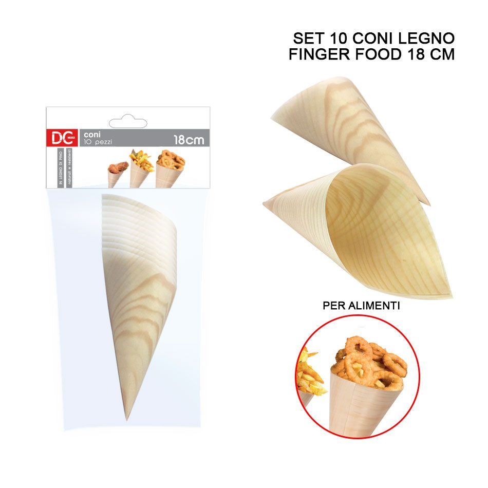 DC CASA CONO LEGNO FINGER FOOD 18CM 10PZDc