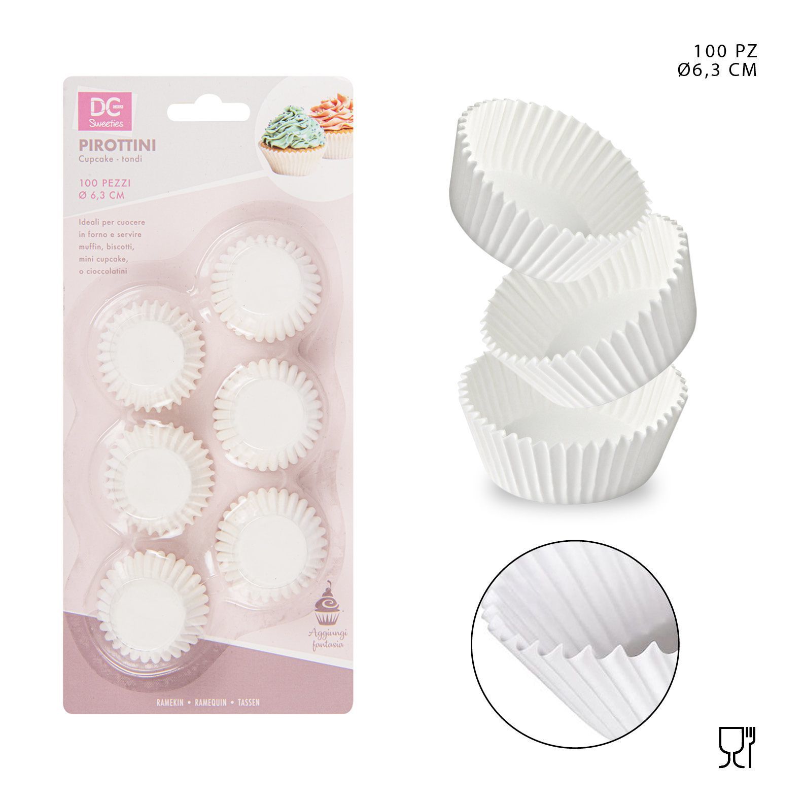 DC CASA PIROTTINI CARTA CUPCAKE  63MM 100PZ BIANCODc