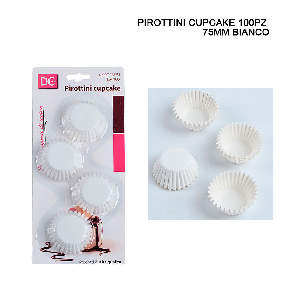 DC CASA PIROTTINI CARTA CUPCAKE  75MM 100PZ BIANCODc