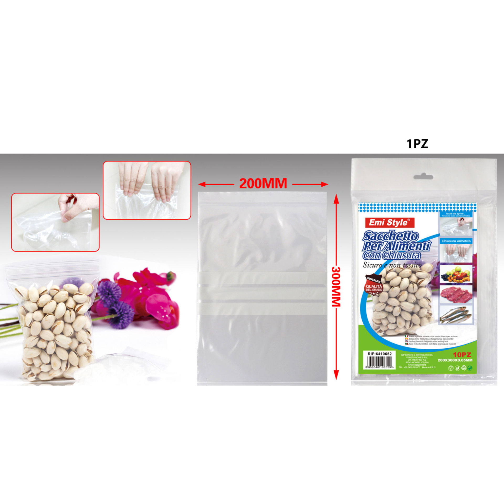 SACCHETTO PER ALIMENTI CON CHIUSURA 10PZ 200*300*0Emi Style
