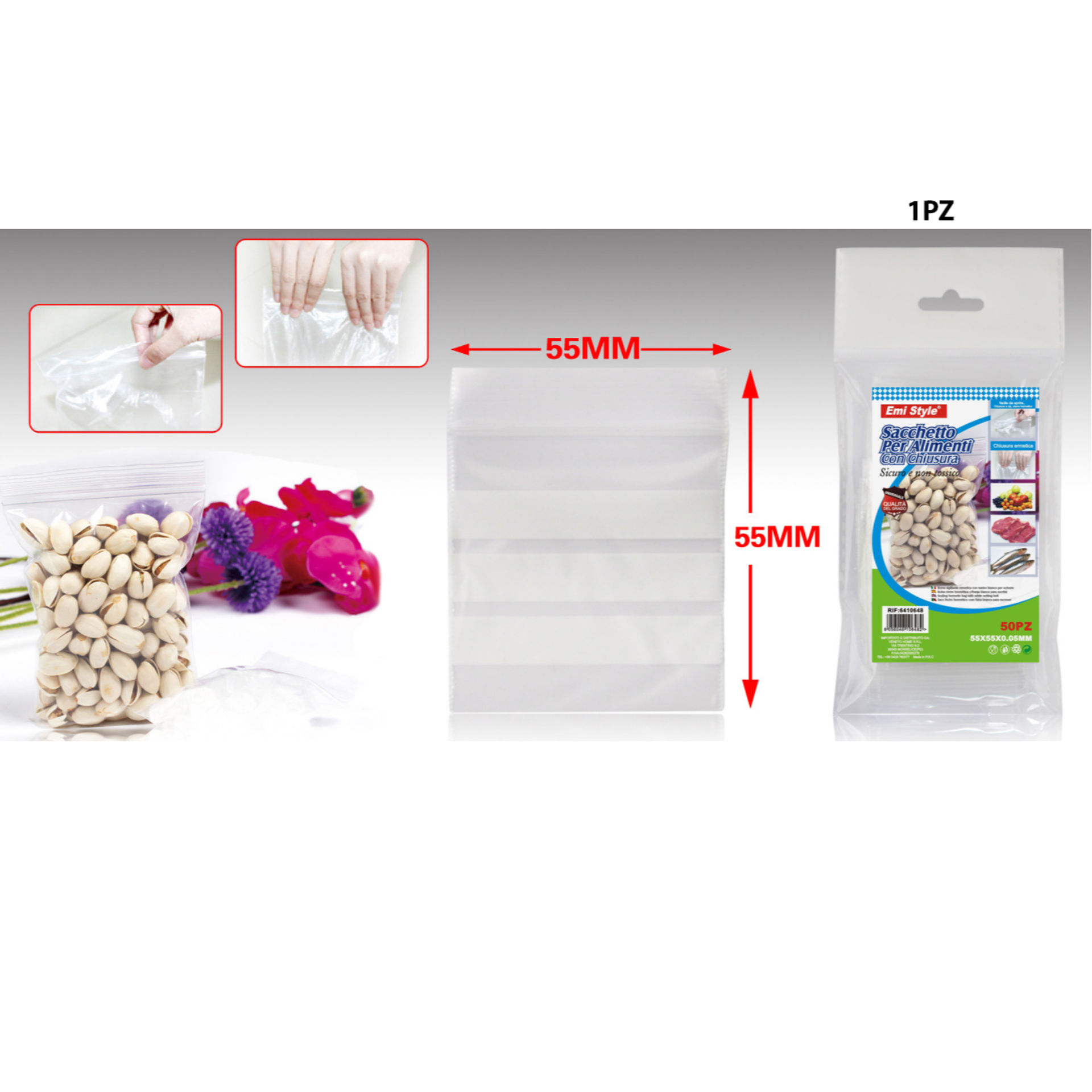 SACCHETTO PER ALIMENTI CON CHIUSURA 50PZ 55*55*0.0Emi Style