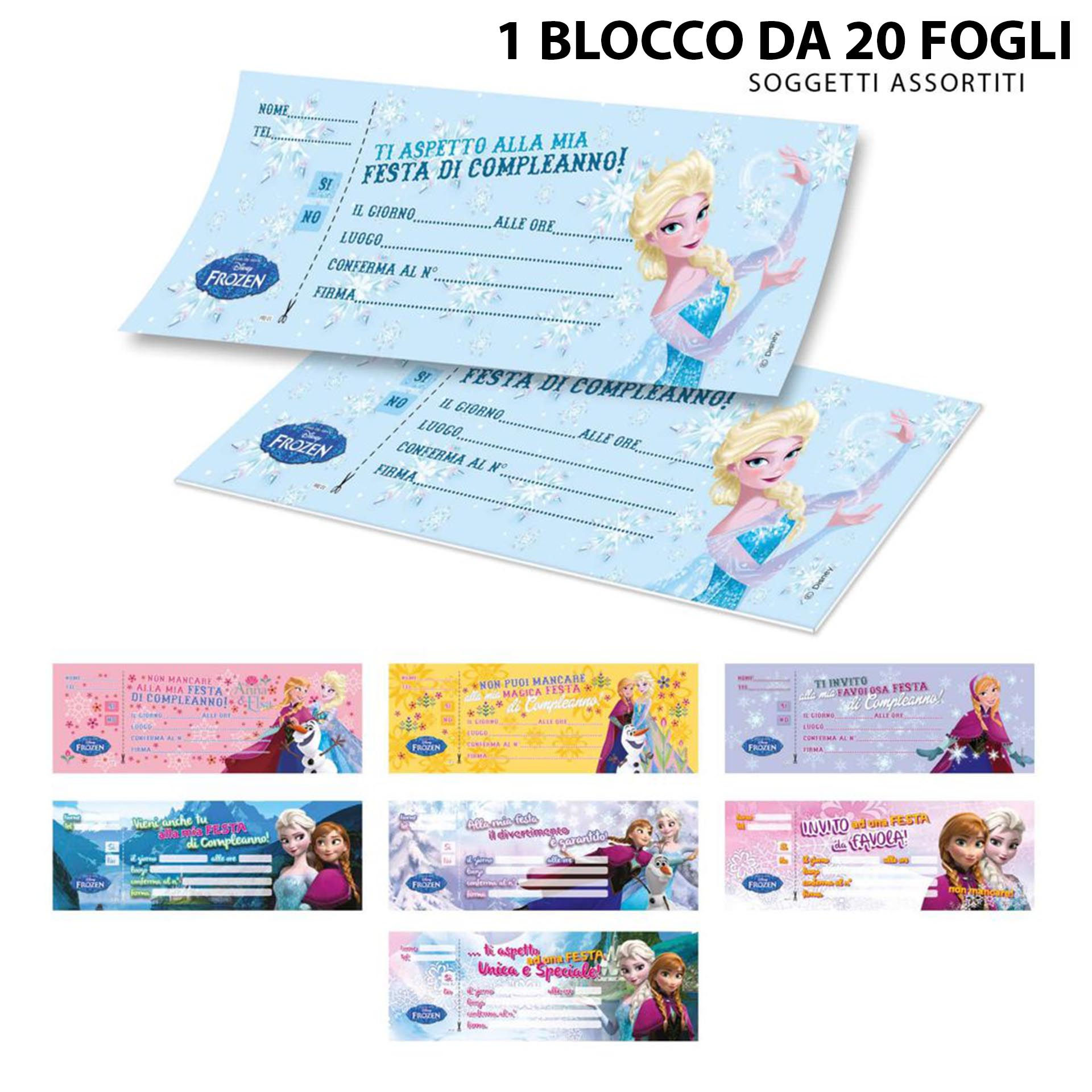 BIGLIETTI INVITO FESTA FROZEN 20PZ ASS.Dc