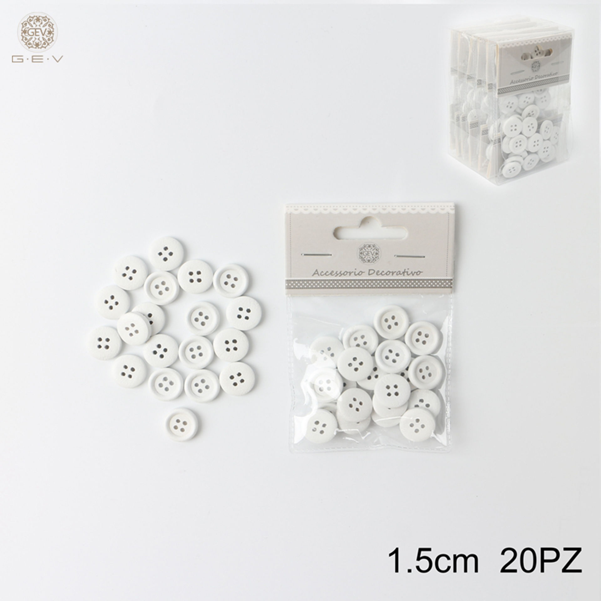 BOTTONI IN LEGNO 1.5CM BIANCHI 20PZGev