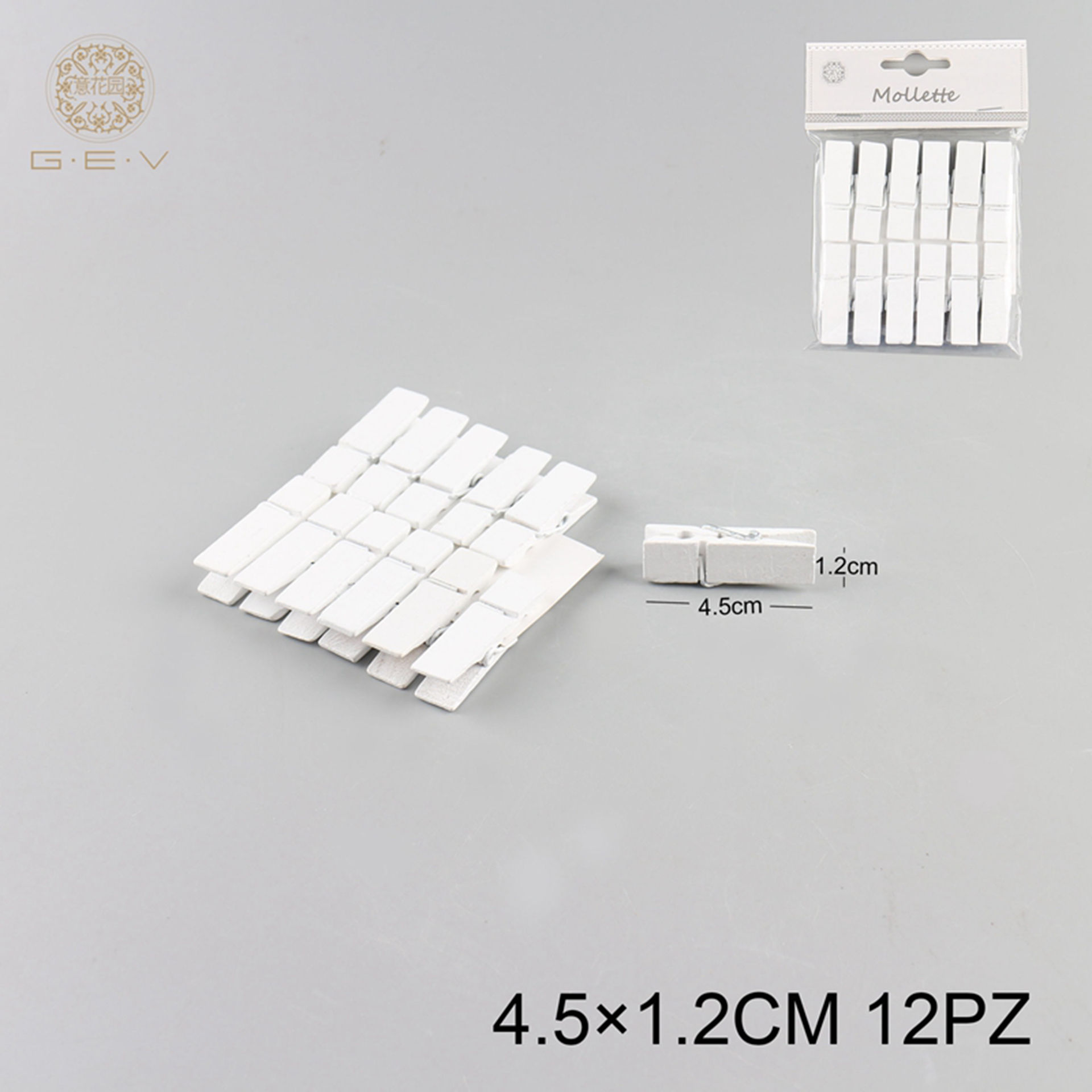 MOLLETTE IN LEGNO 4.5X1.2CM 12PZ BIANCOGev