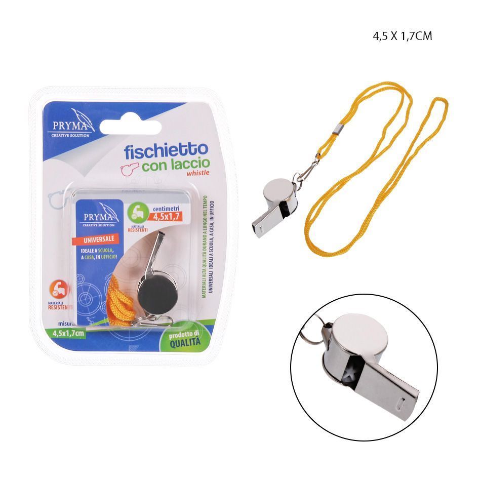 PRYMA FISCHIETTO MET. C/LACCIO 4,5X1,7CM BL.Pryma
